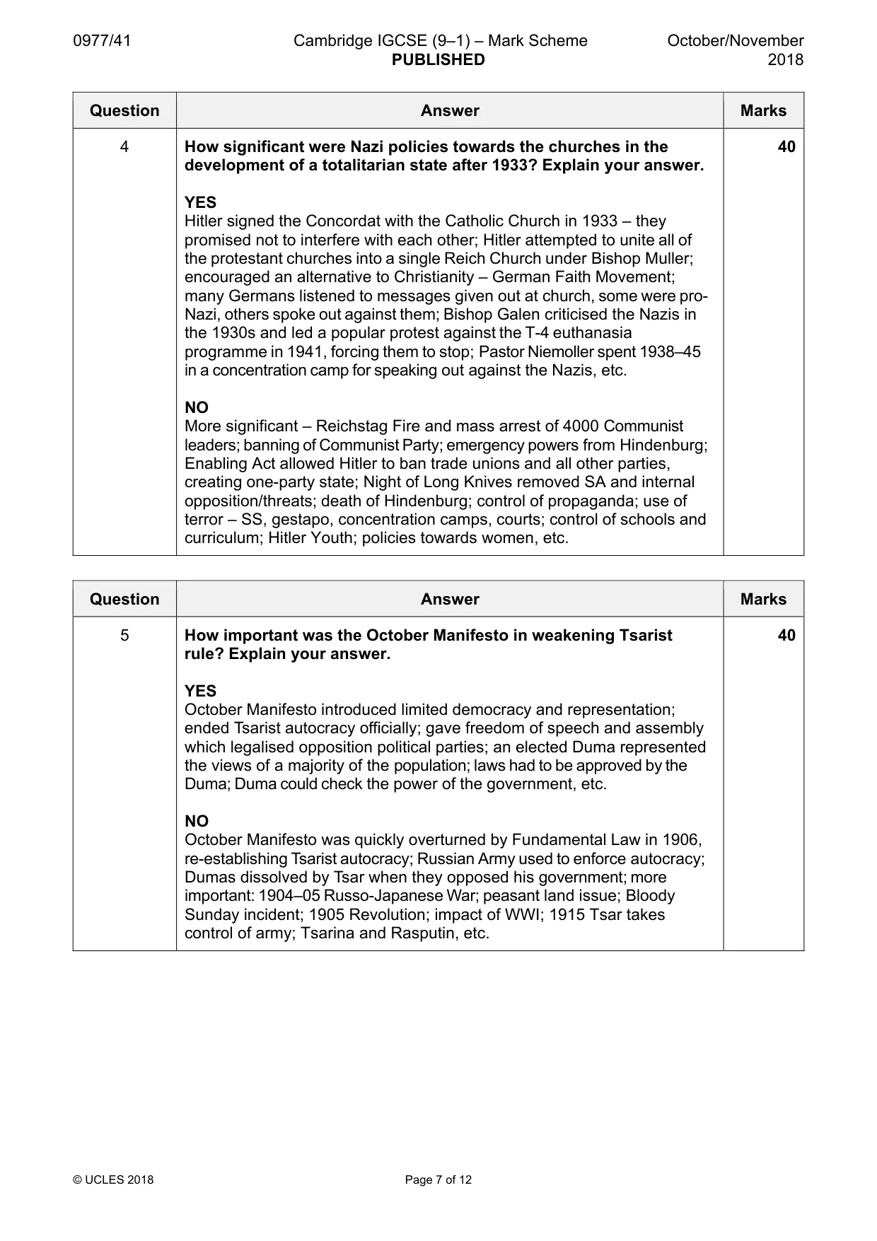 Mark scheme, page 7 of 12
