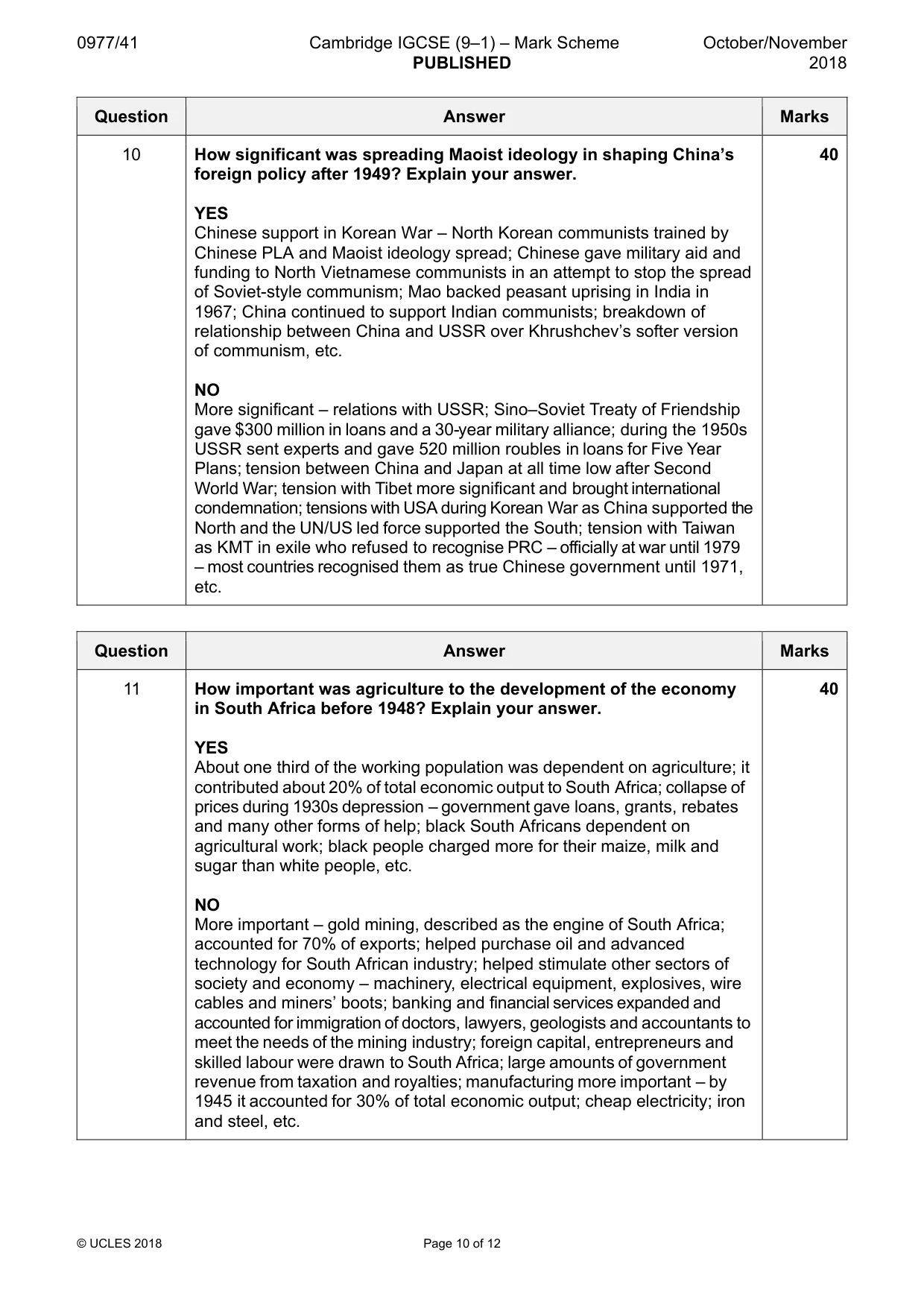 Mark scheme, page 10 of 12