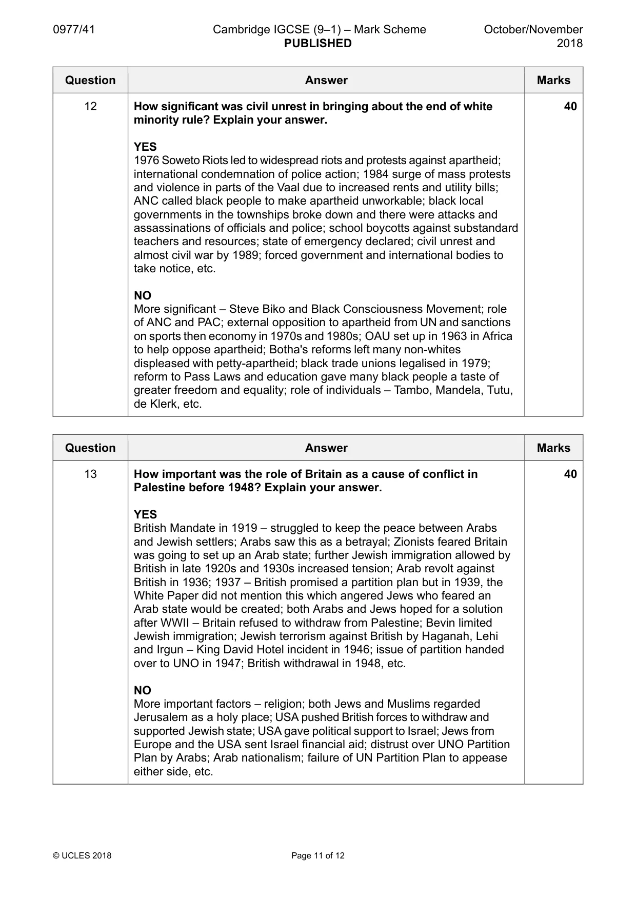 Mark scheme, page 11 of 12