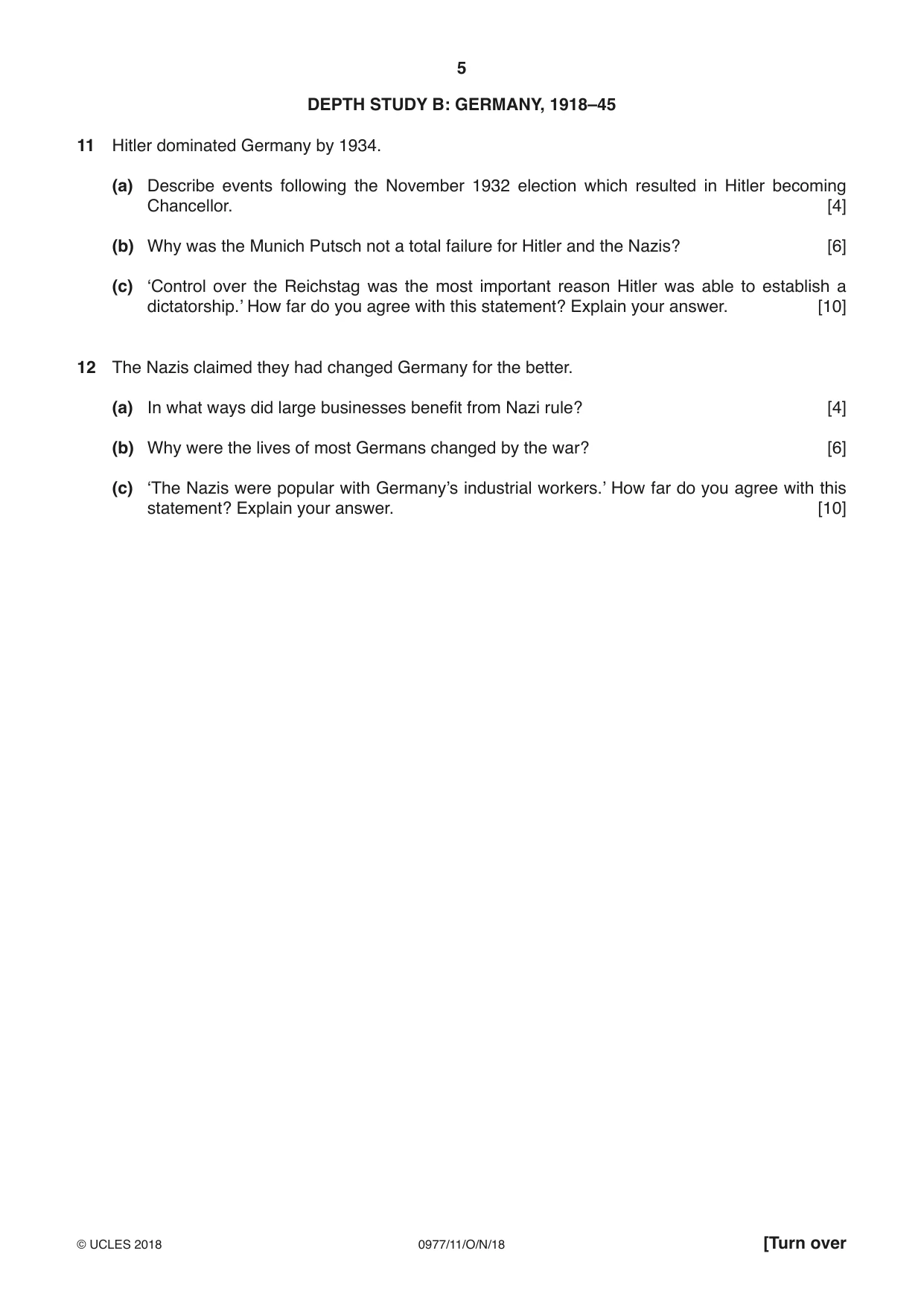 Cambridge IGCSE History (9-1) 0977 2018 Oct/Nov Paper 1 · Variant 1 question paper, page 5 of 12