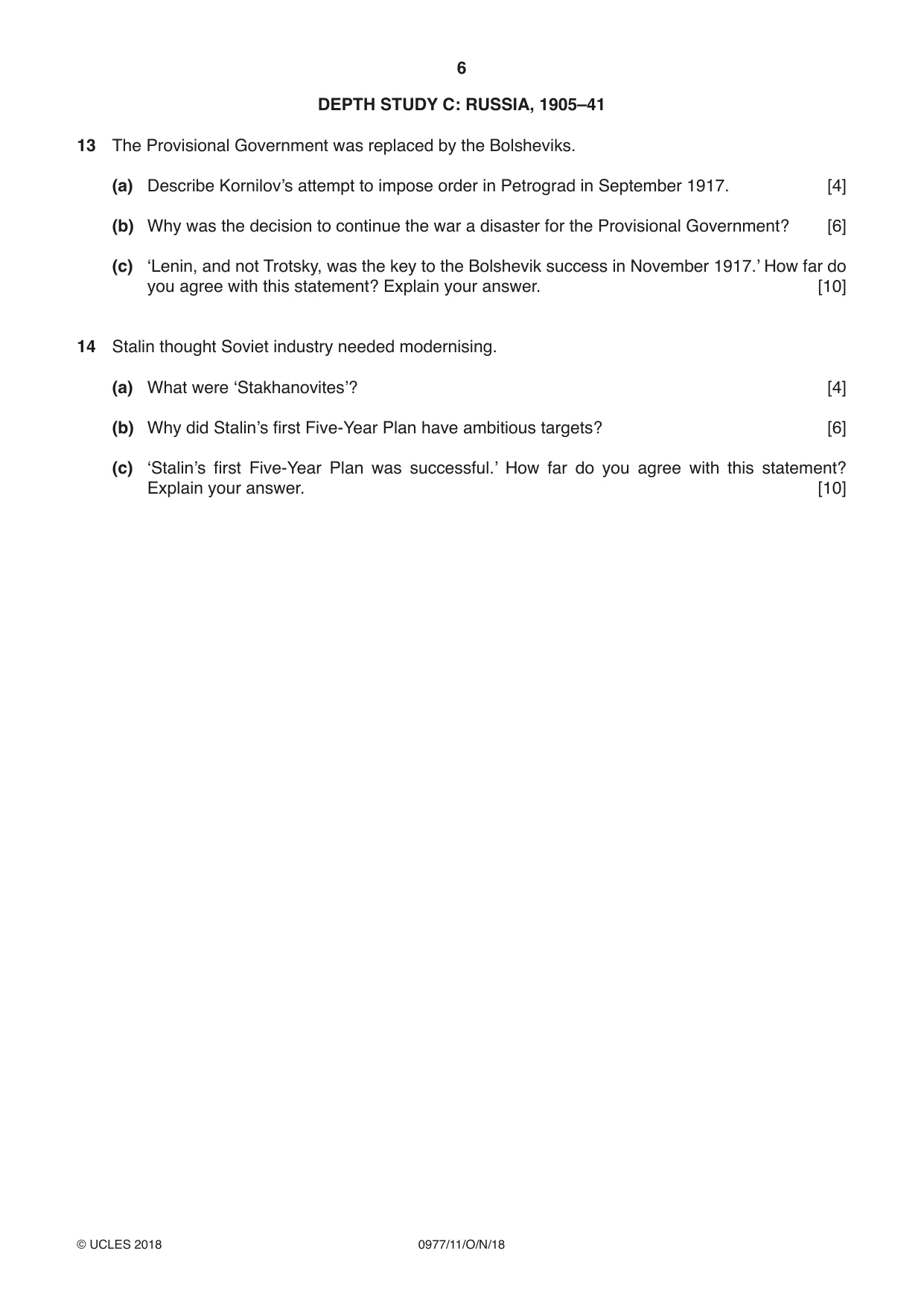 Cambridge IGCSE History (9-1) 0977 2018 Oct/Nov Paper 1 · Variant 1 question paper, page 6 of 12