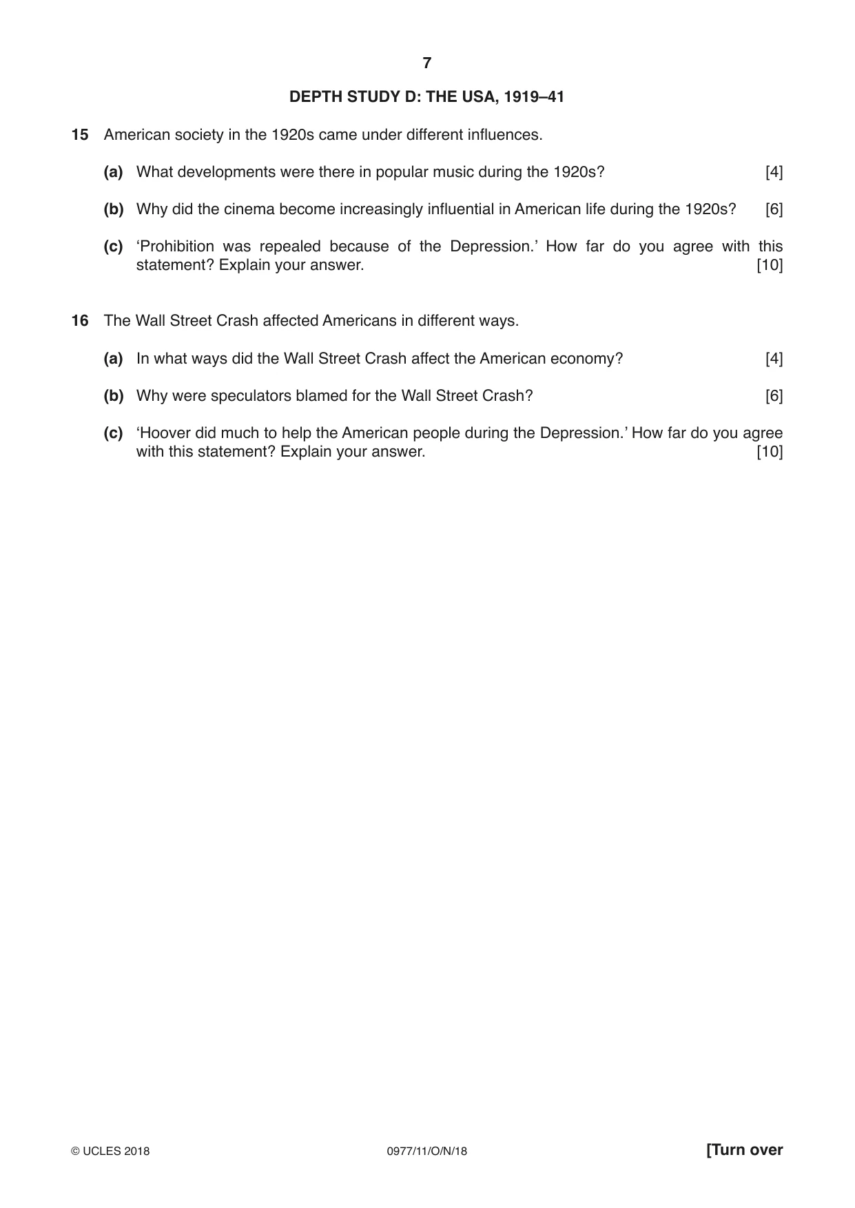 Cambridge IGCSE History (9-1) 0977 2018 Oct/Nov Paper 1 · Variant 1 question paper, page 7 of 12