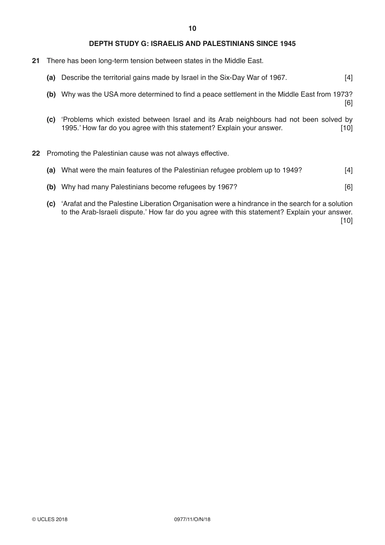 Cambridge IGCSE History (9-1) 0977 2018 Oct/Nov Paper 1 · Variant 1 question paper, page 10 of 12