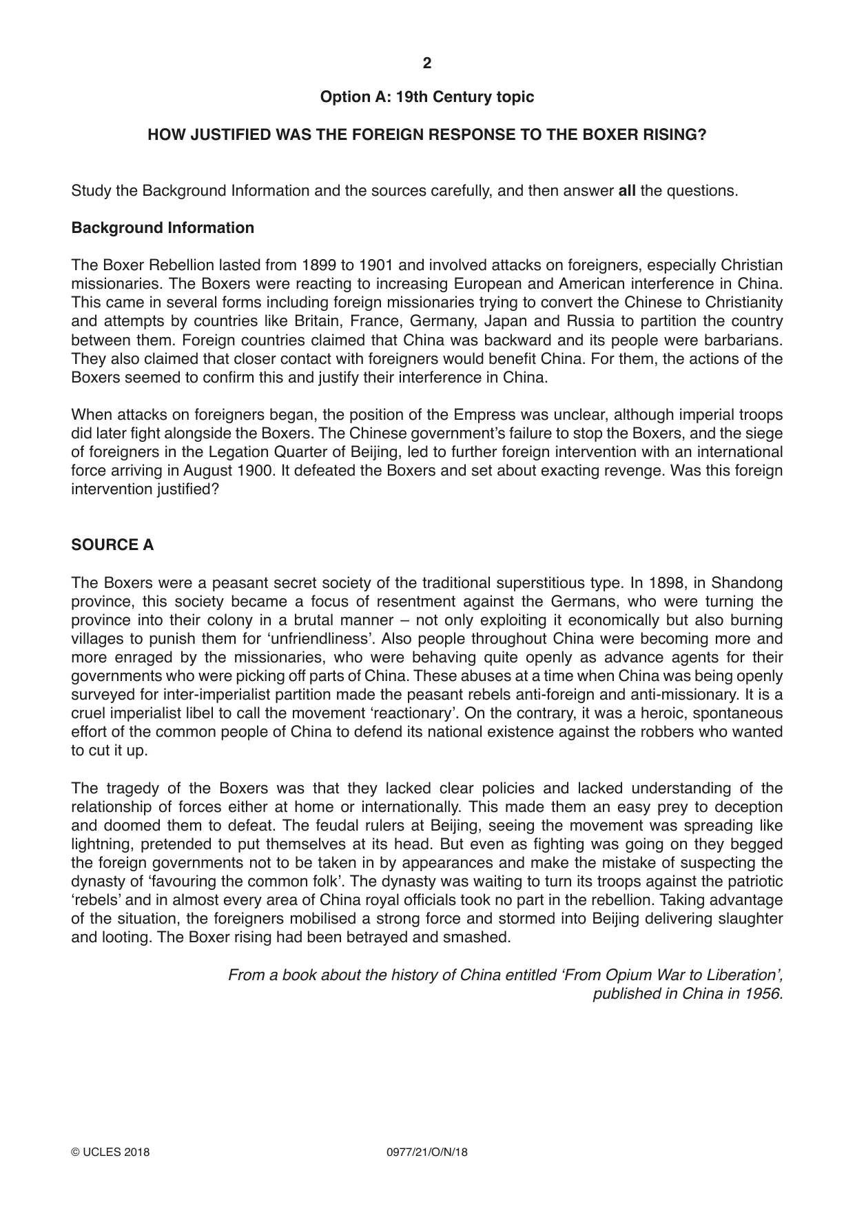 Cambridge IGCSE History (9-1) 0977 2018 Oct/Nov Paper 2 · Variant 1 question paper, page 2 of 12