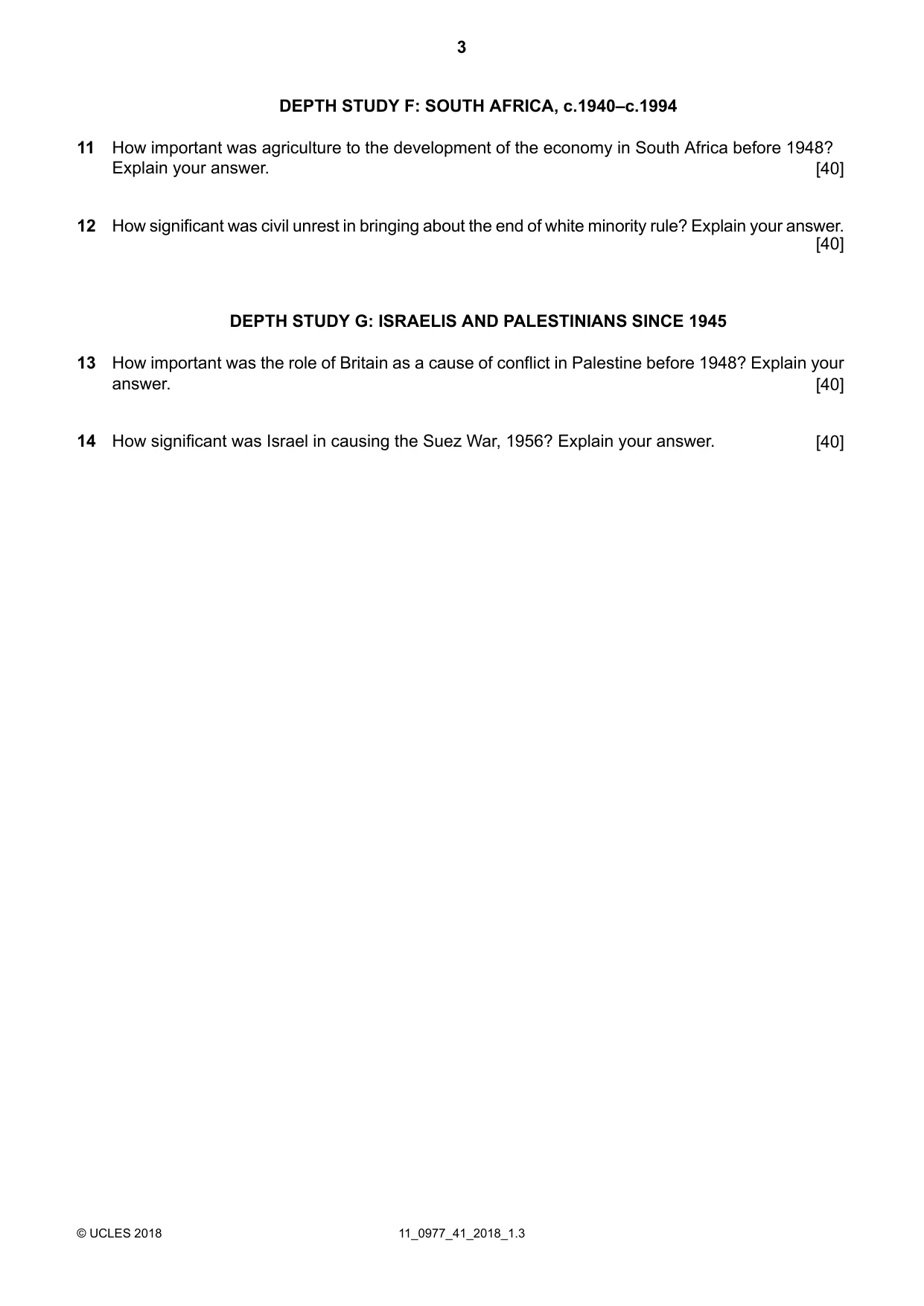 Cambridge IGCSE History (9-1) 0977 2018 Oct/Nov Paper 4 · Variant 1 question paper, page 3 of 4