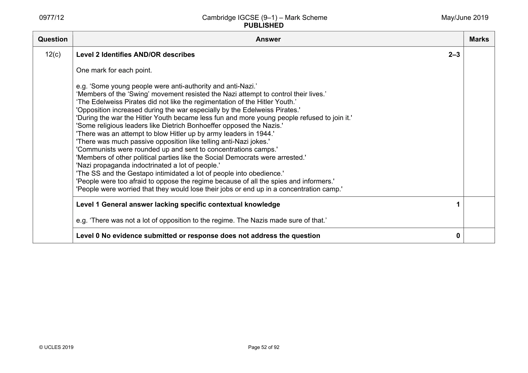 Mark scheme, page 52 of 92