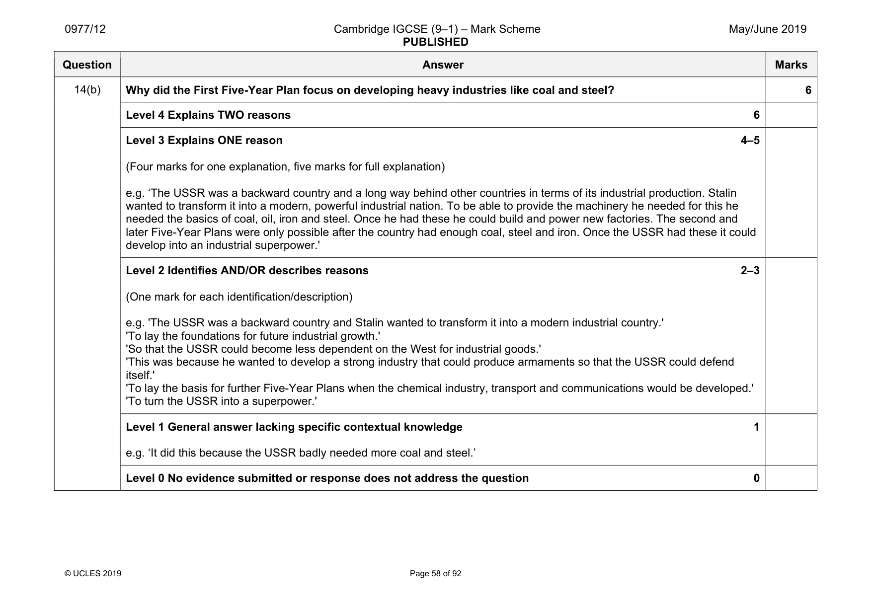 Mark scheme, page 58 of 92