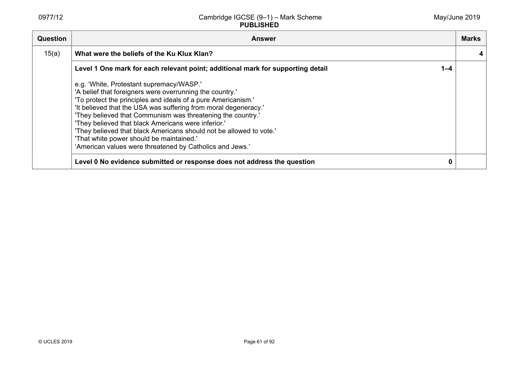 Mark scheme, page 61 of 92