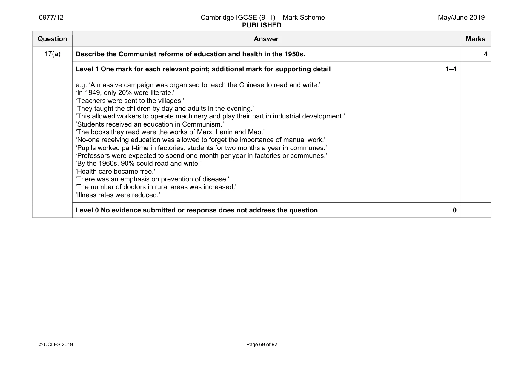Mark scheme, page 69 of 92