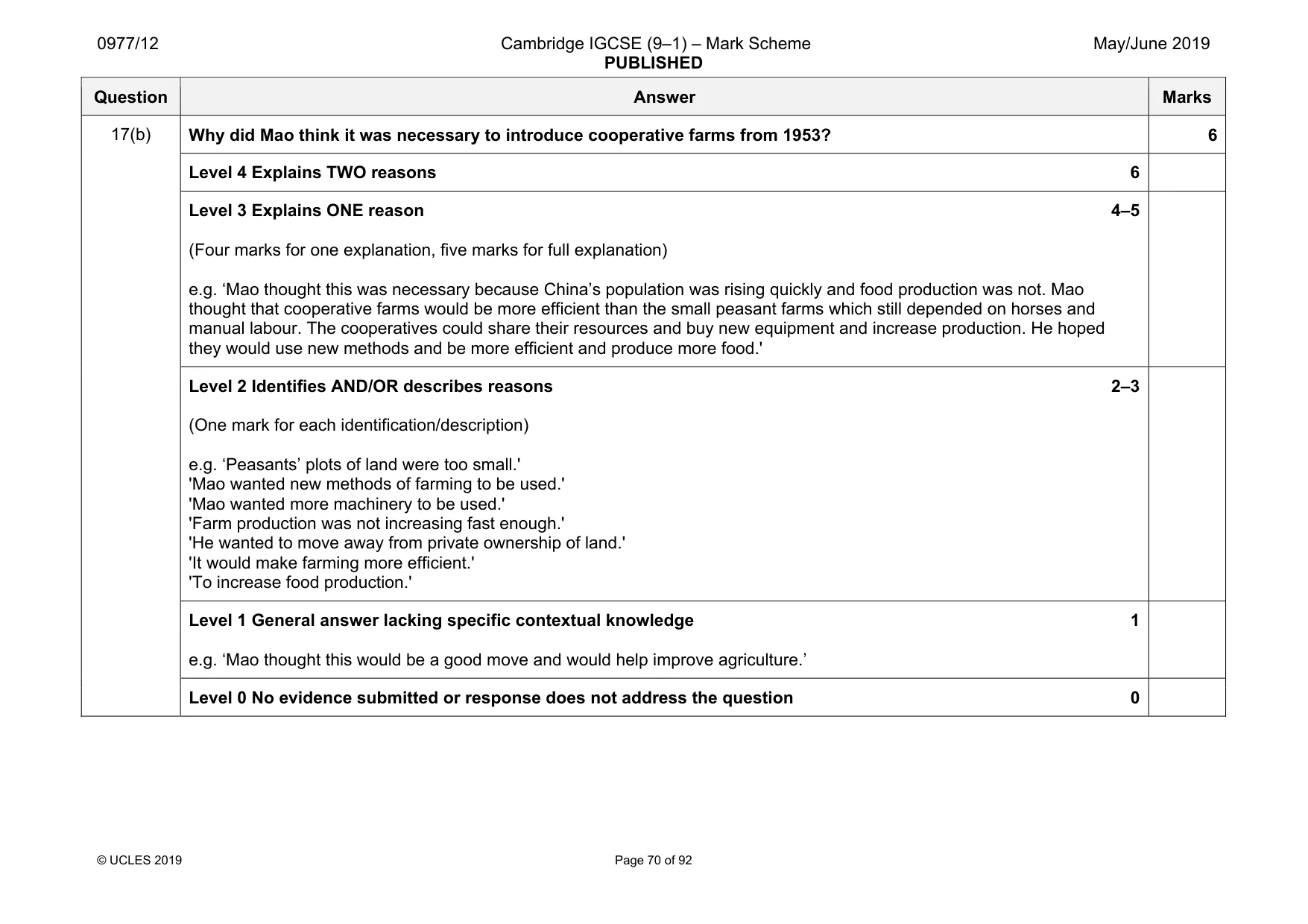 Mark scheme, page 70 of 92