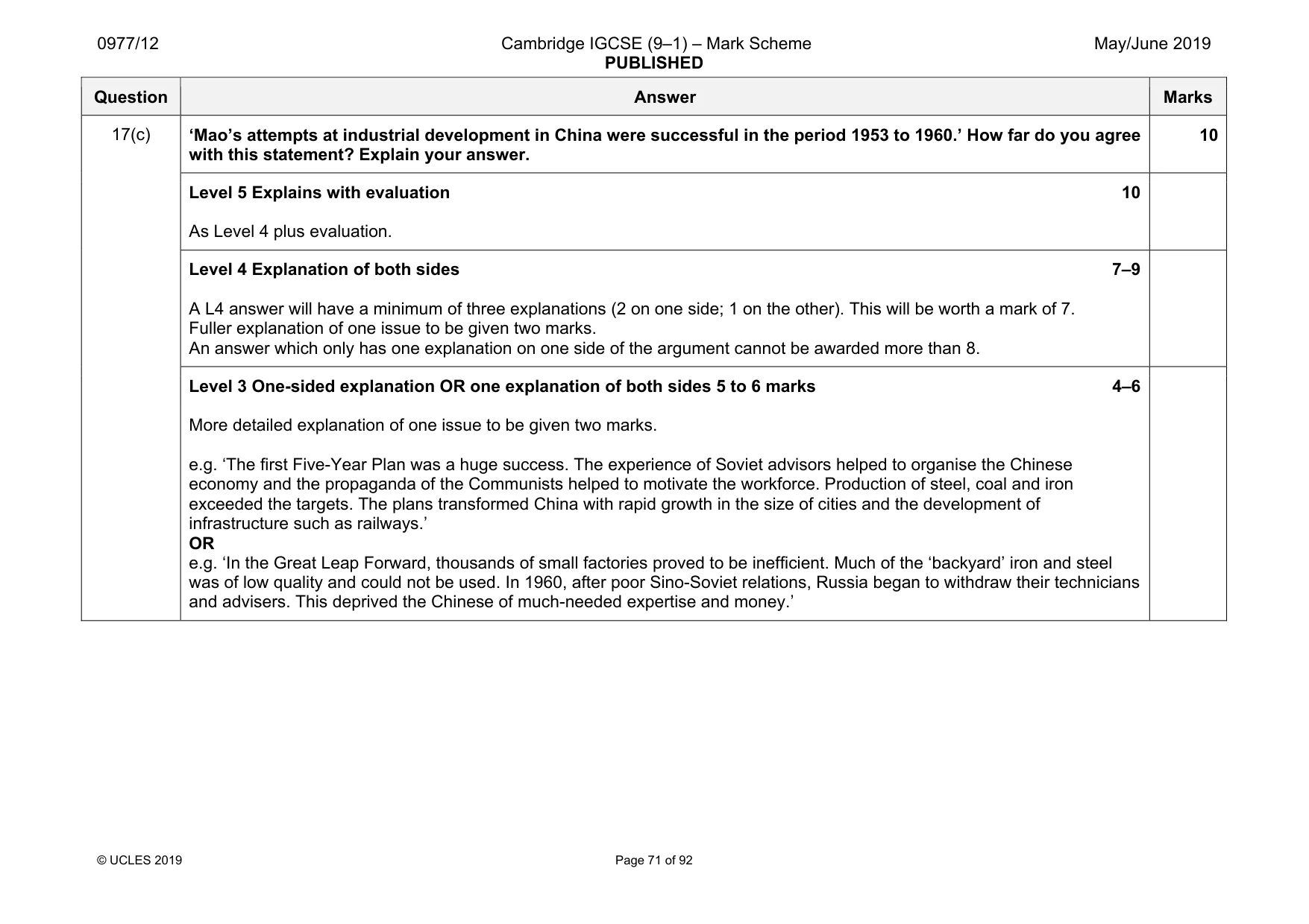 Mark scheme, page 71 of 92