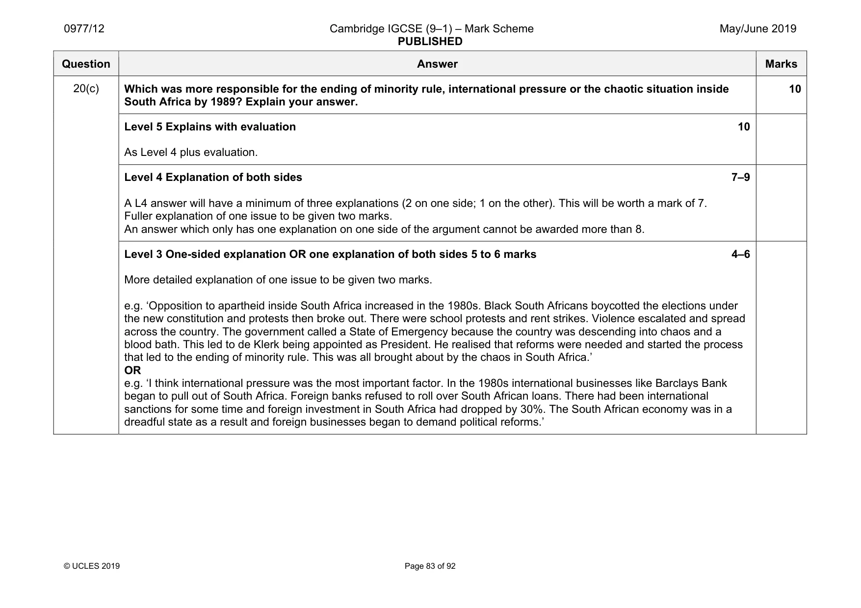 Mark scheme, page 83 of 92