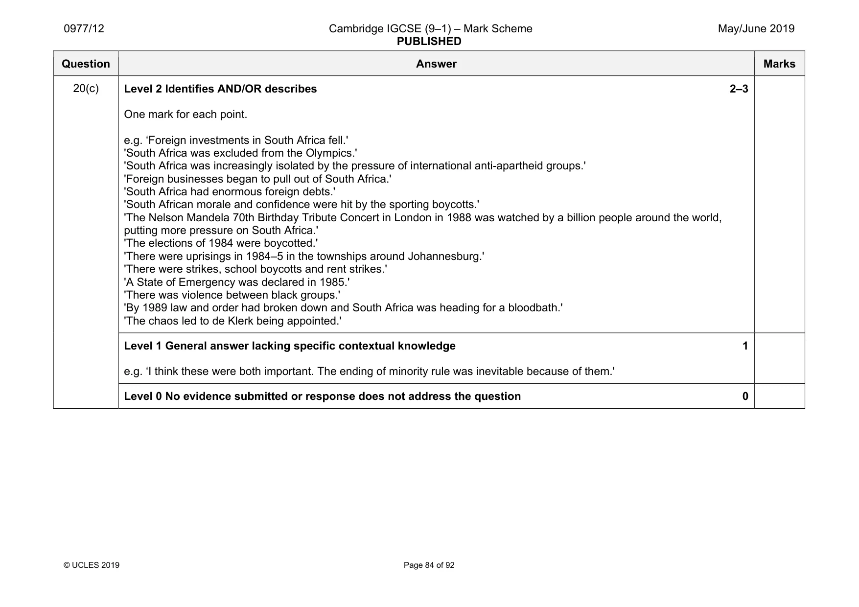 Mark scheme, page 84 of 92