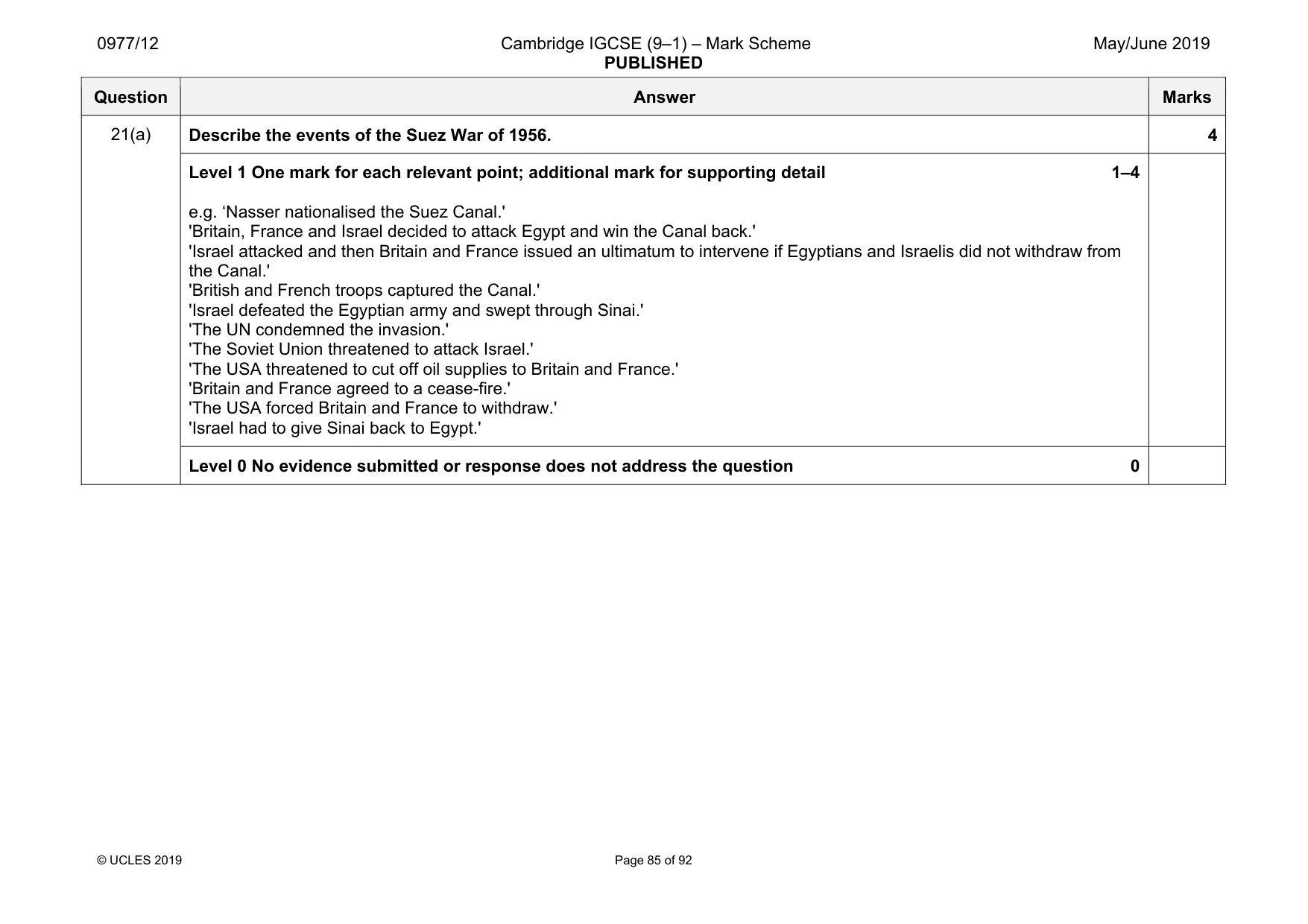 Mark scheme, page 85 of 92
