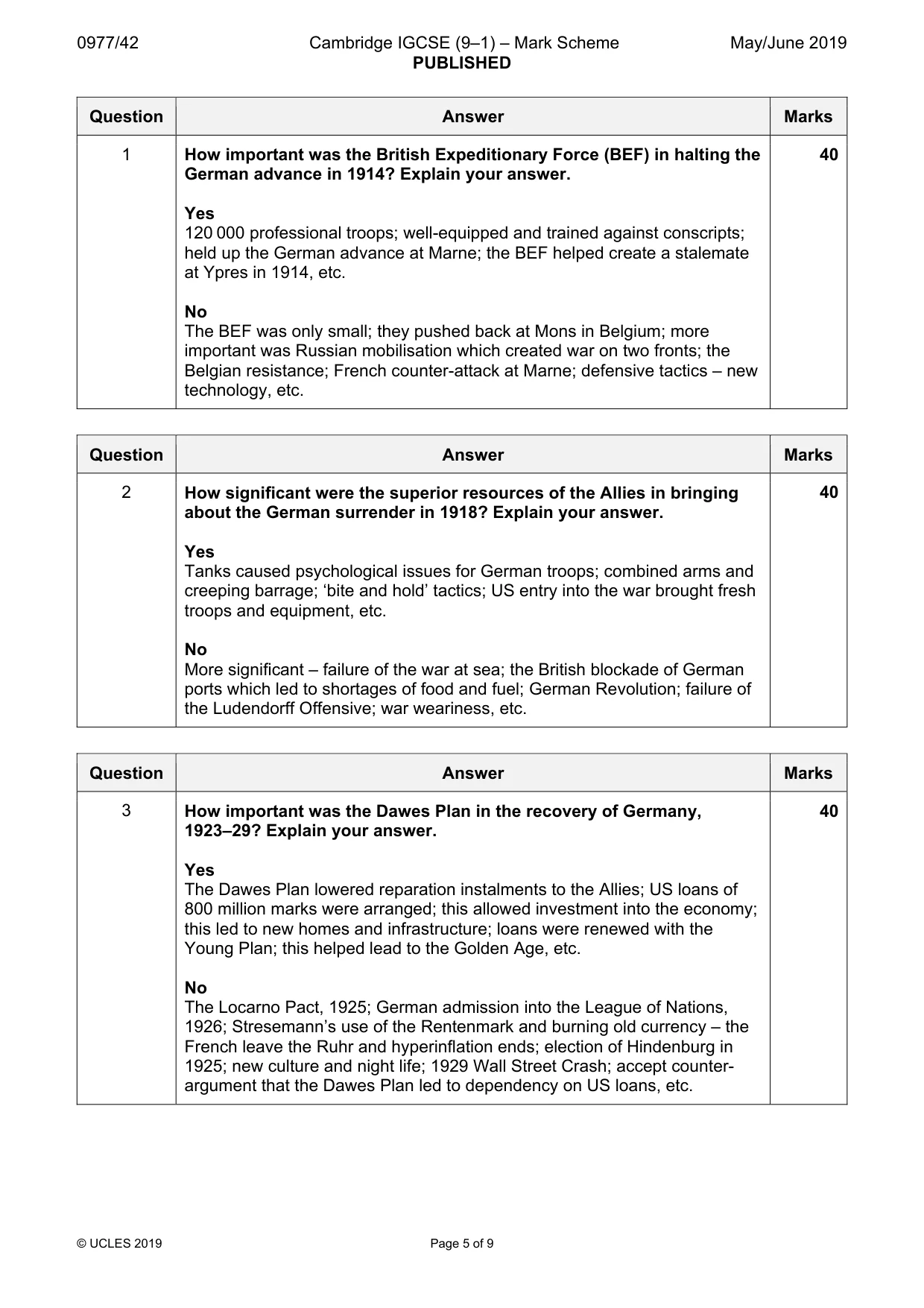 Mark scheme, page 5 of 9