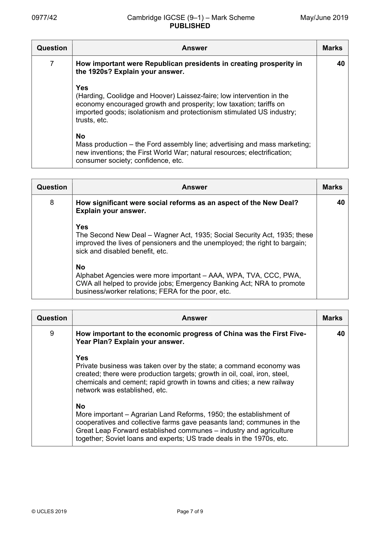 Mark scheme, page 7 of 9