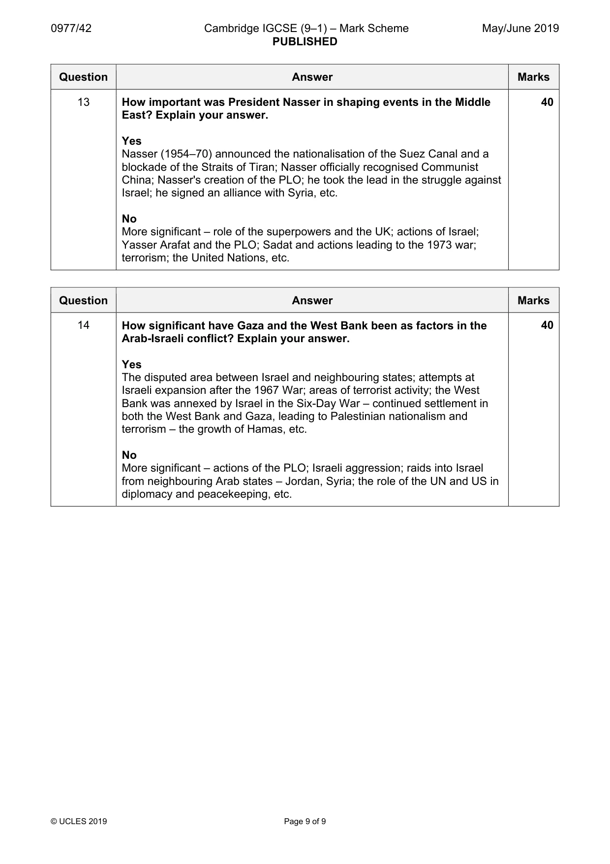 Mark scheme, page 9 of 9