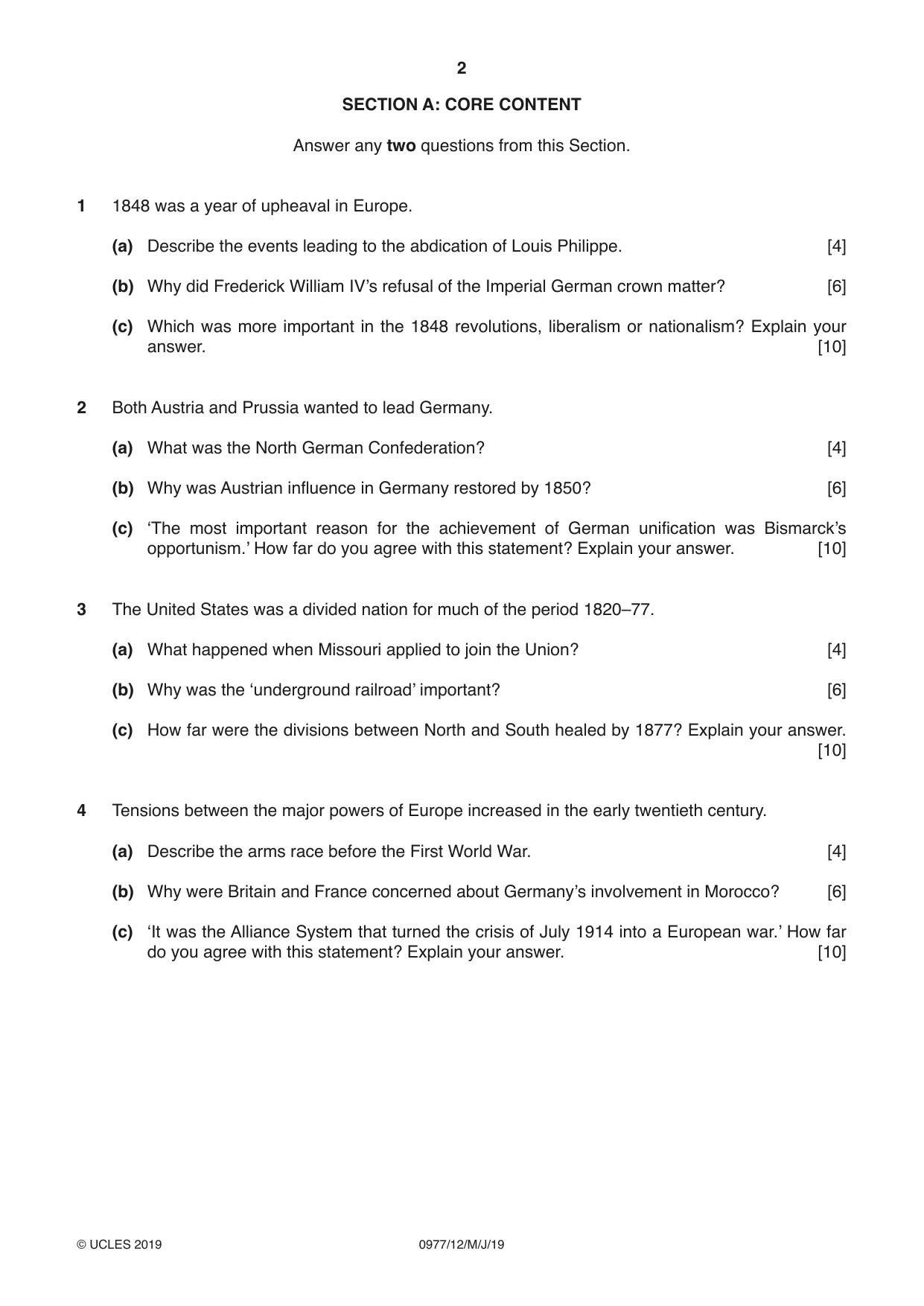 Cambridge IGCSE History (9-1) 0977 2019 May/June Paper 1 · Variant 2 question paper, page 2 of 12