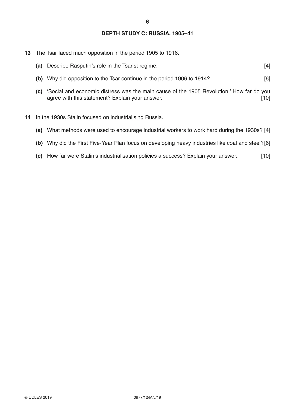 Cambridge IGCSE History (9-1) 0977 2019 May/June Paper 1 · Variant 2 question paper, page 6 of 12