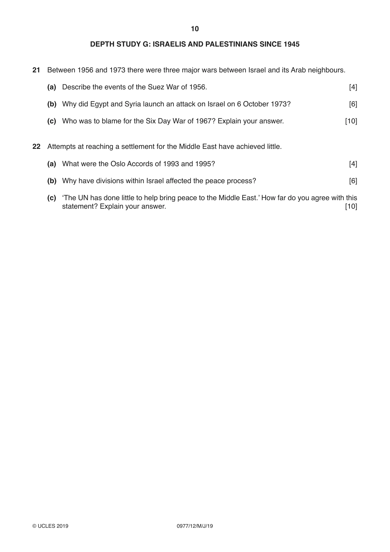 Cambridge IGCSE History (9-1) 0977 2019 May/June Paper 1 · Variant 2 question paper, page 10 of 12