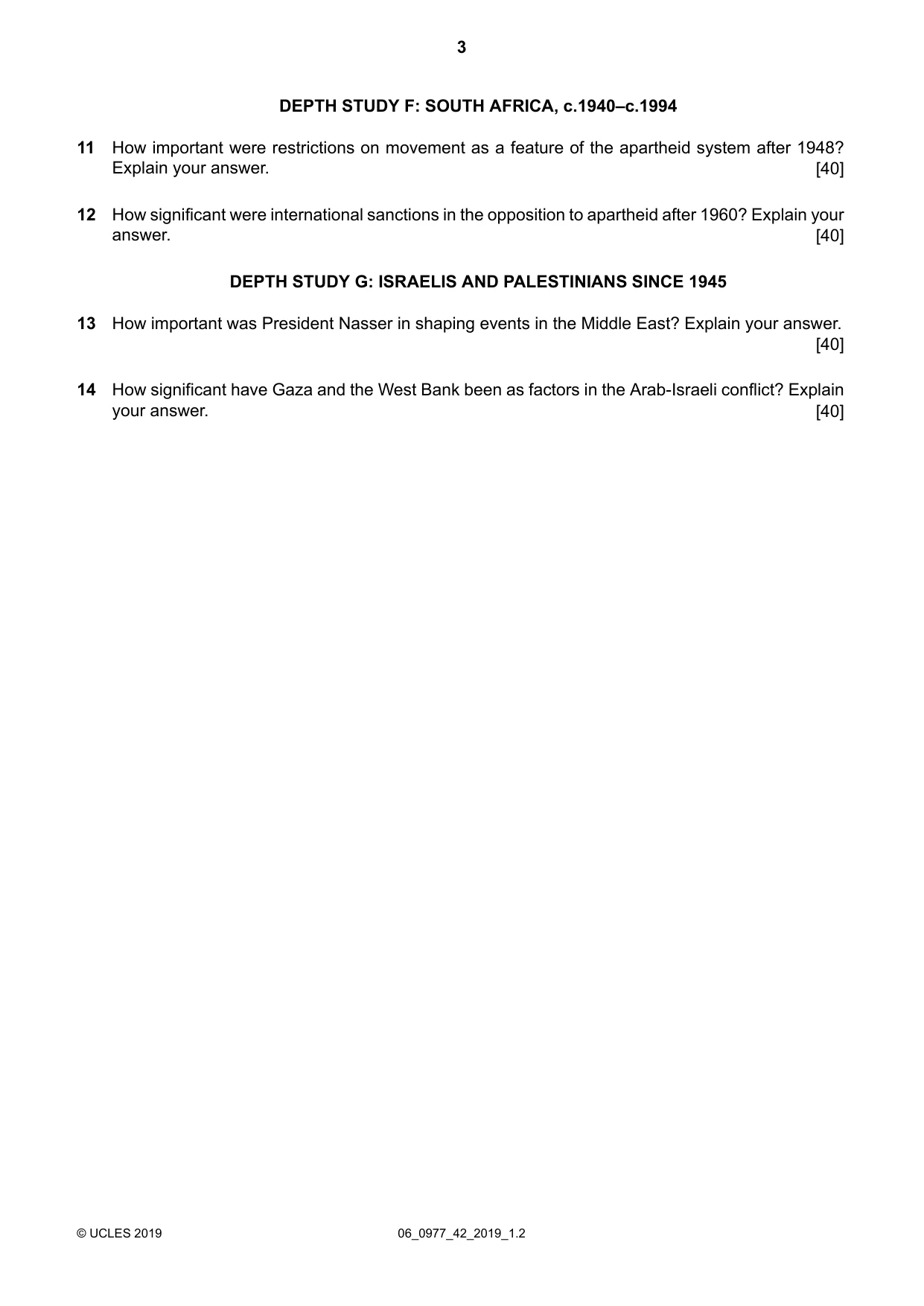 Cambridge IGCSE History (9-1) 0977 2019 May/June Paper 4 · Variant 2 question paper, page 3 of 4