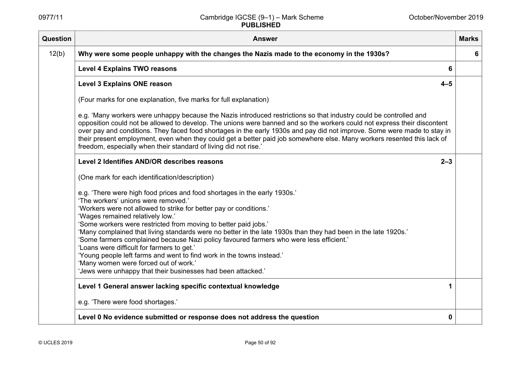 Mark scheme, page 50 of 92
