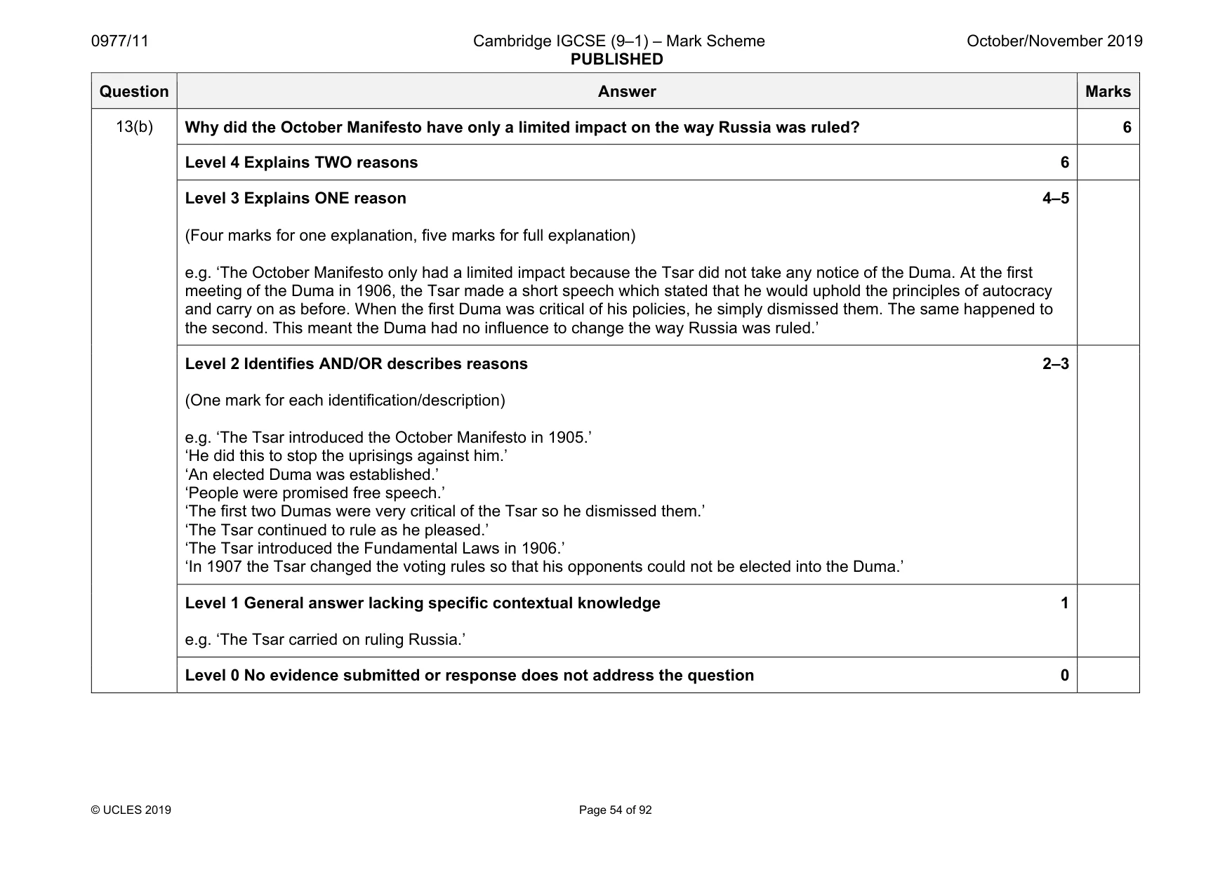 Mark scheme, page 54 of 92
