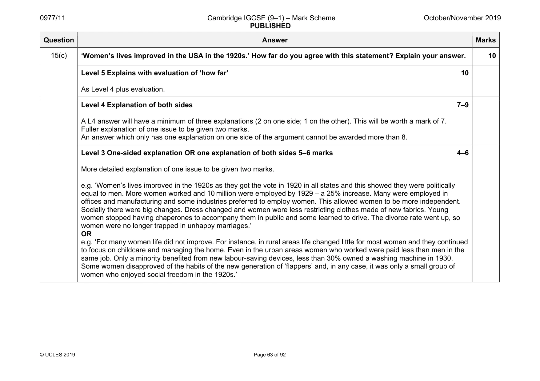 Mark scheme, page 63 of 92