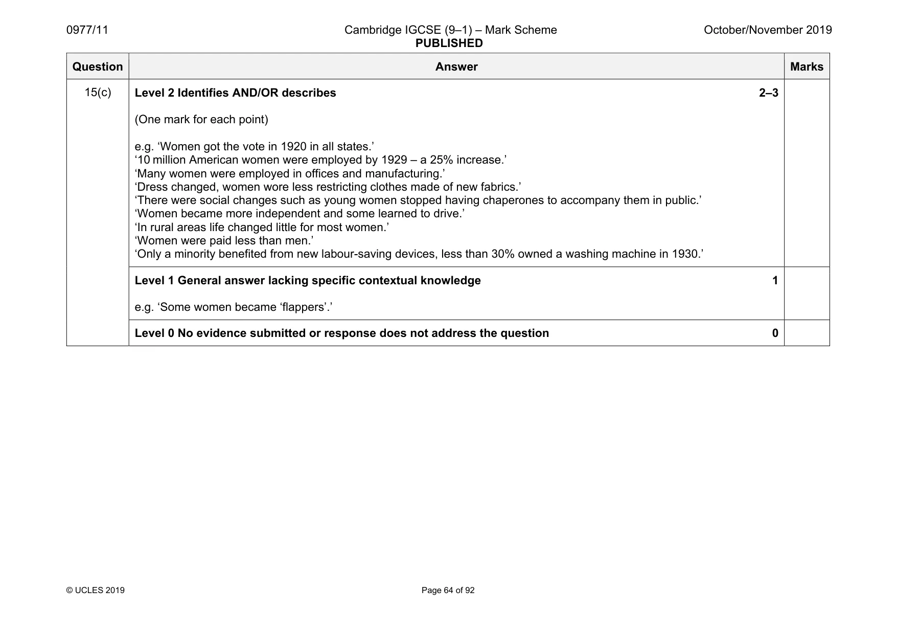 Mark scheme, page 64 of 92