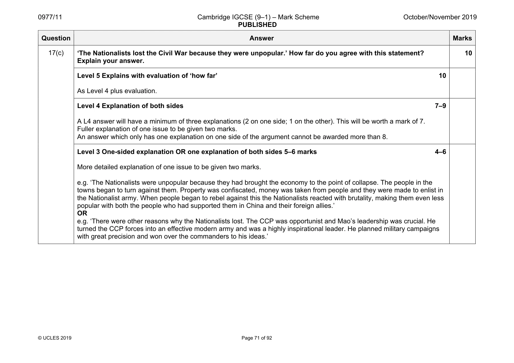 Mark scheme, page 71 of 92