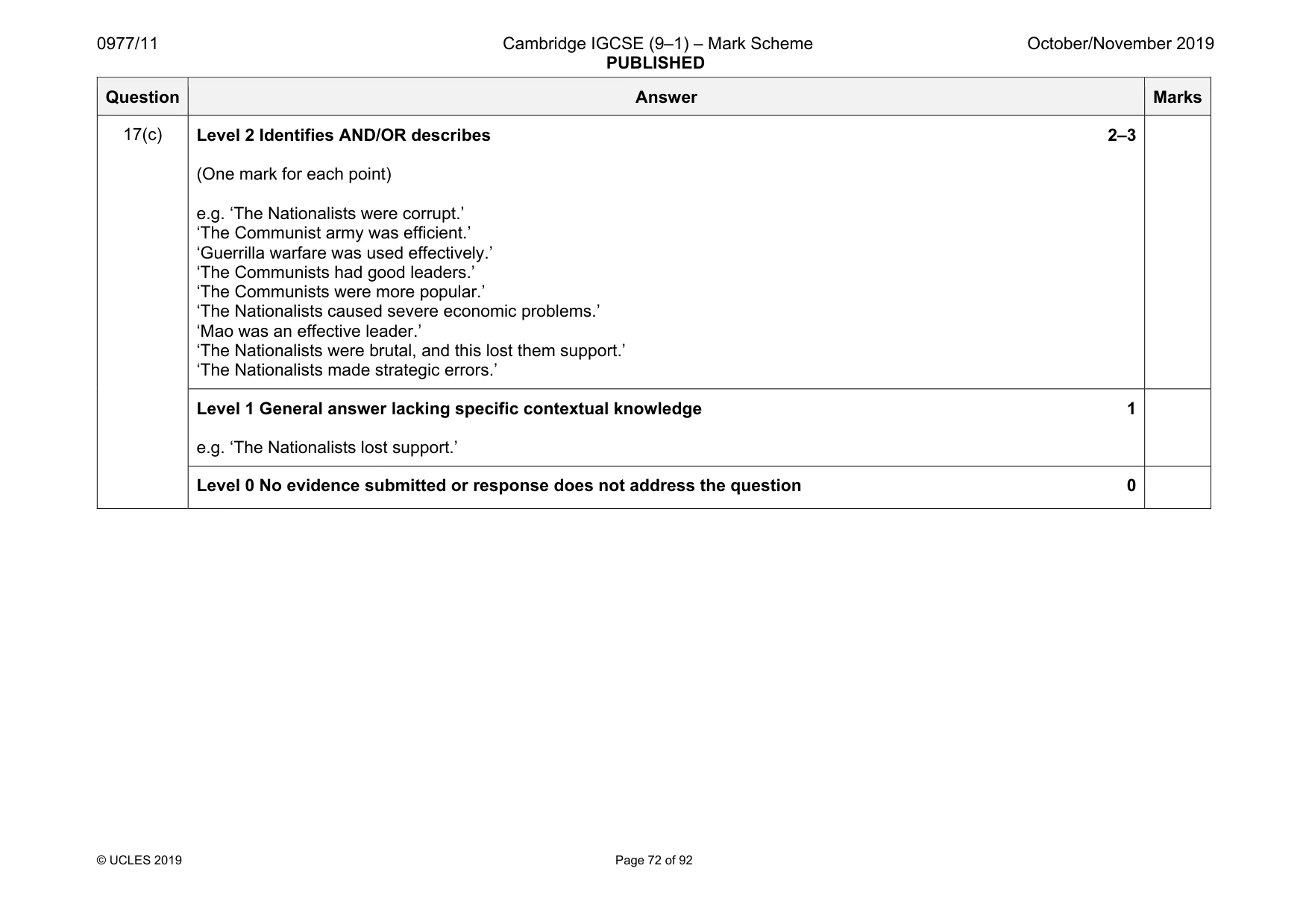 Mark scheme, page 72 of 92