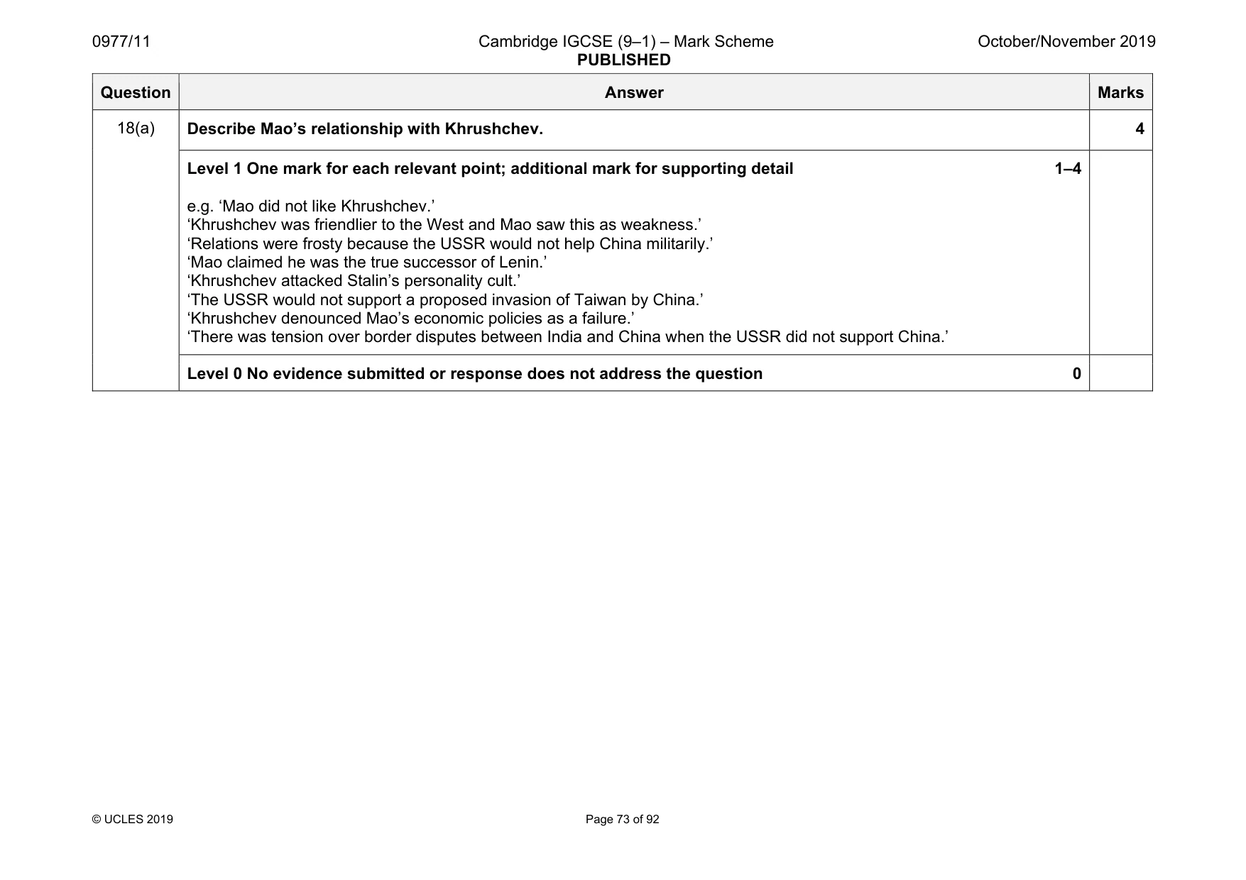 Mark scheme, page 73 of 92