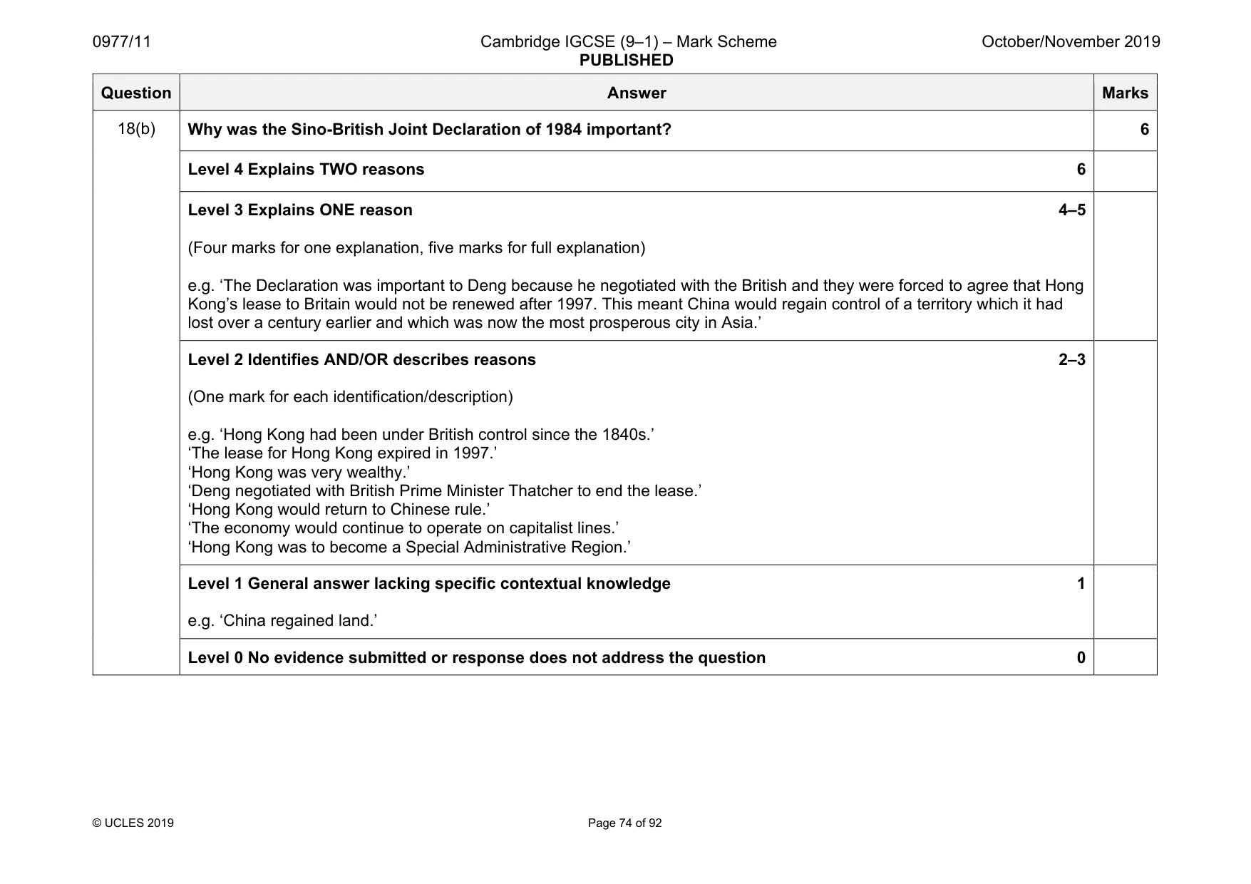 Mark scheme, page 74 of 92