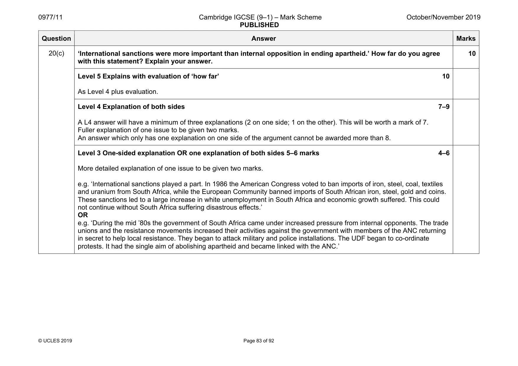 Mark scheme, page 83 of 92