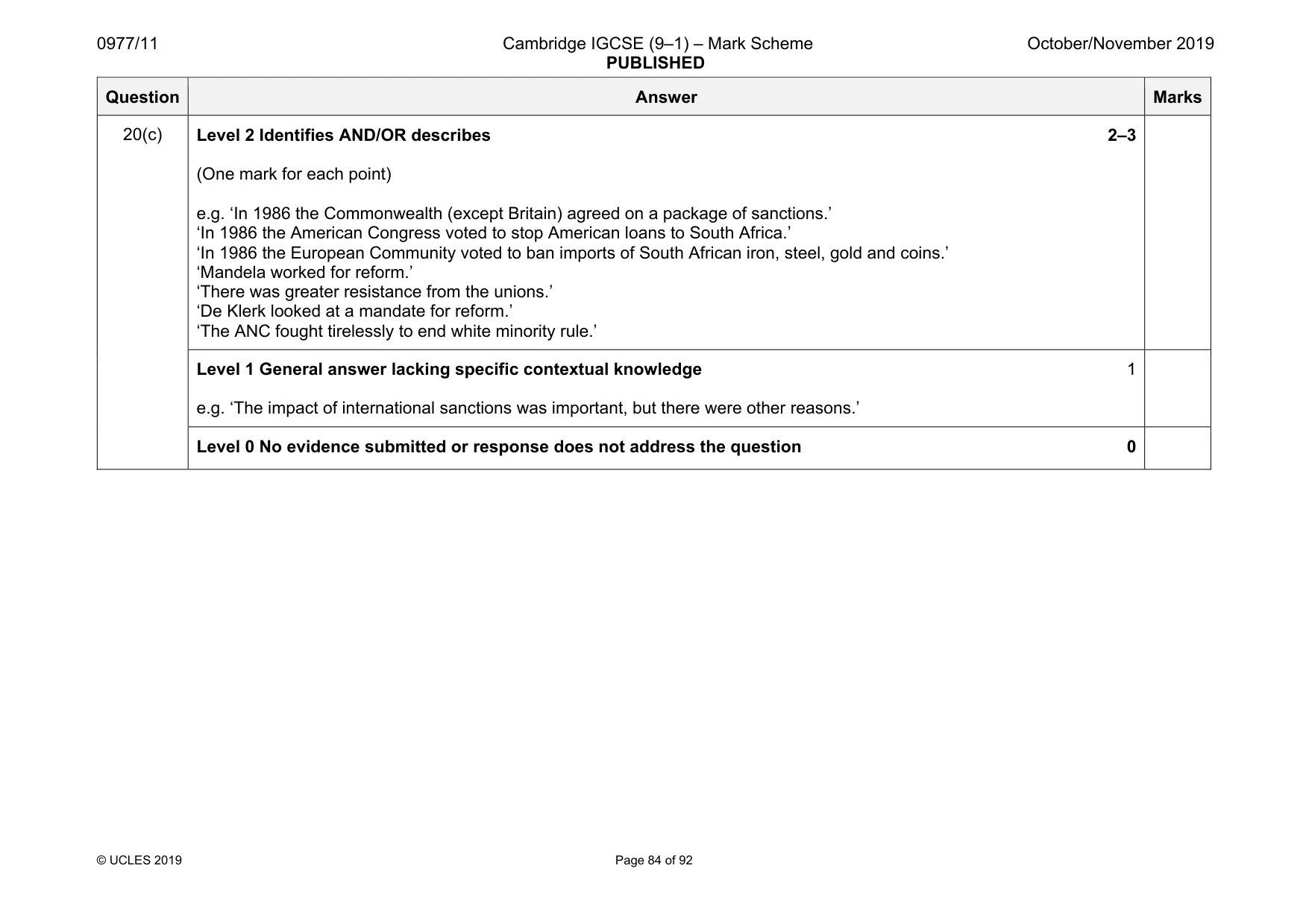 Mark scheme, page 84 of 92