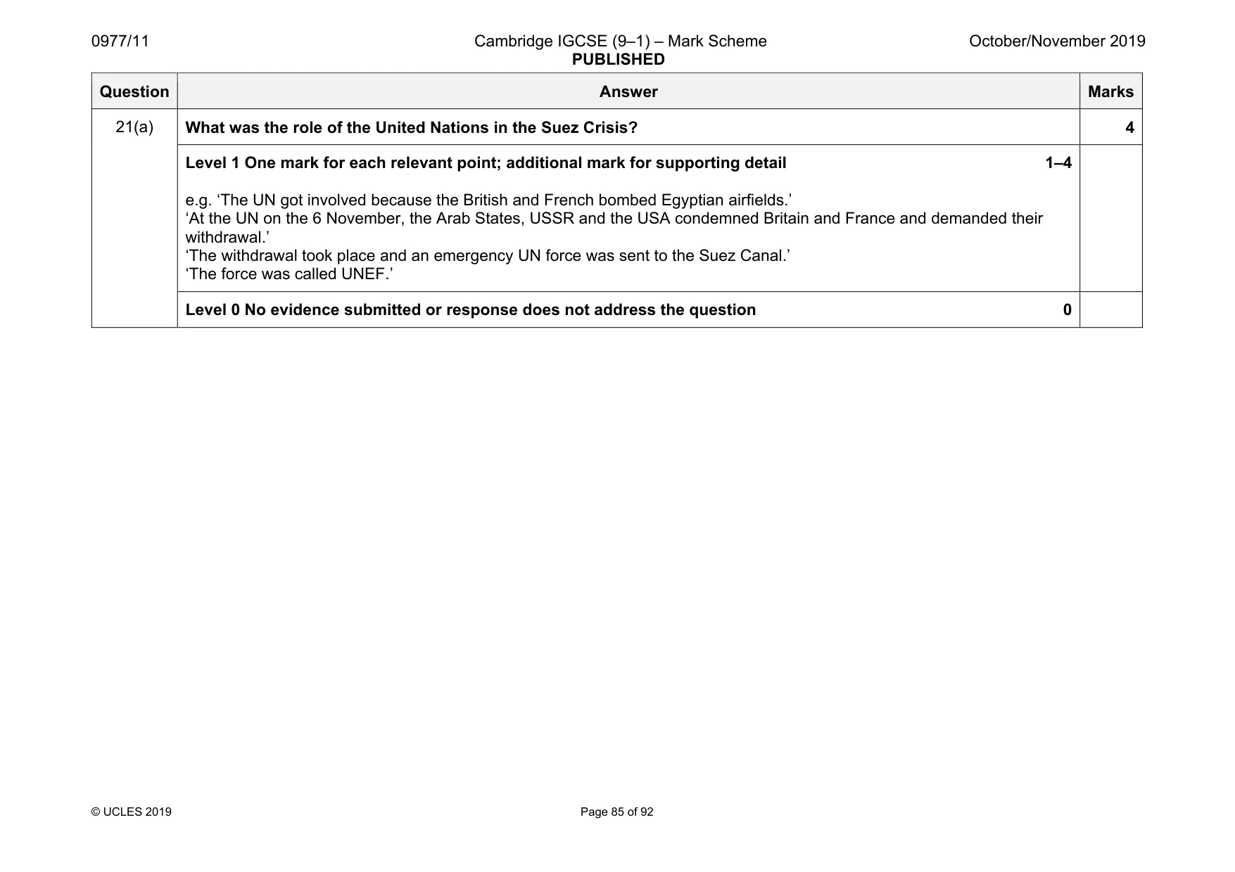 Mark scheme, page 85 of 92