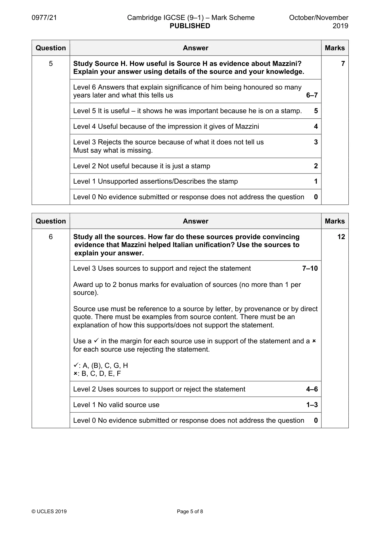 Mark scheme, page 5 of 8