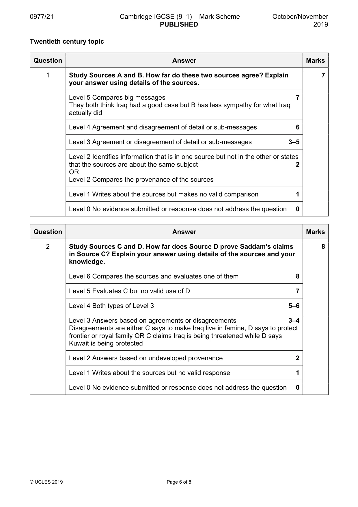 Mark scheme, page 6 of 8