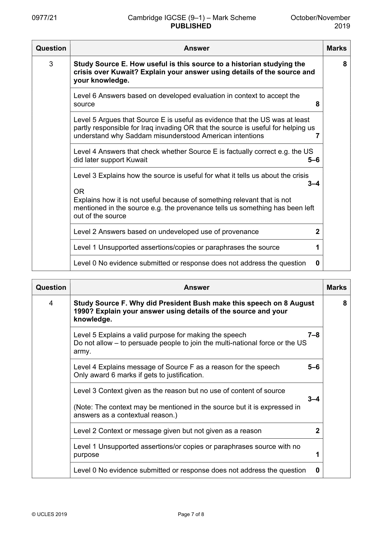 Mark scheme, page 7 of 8