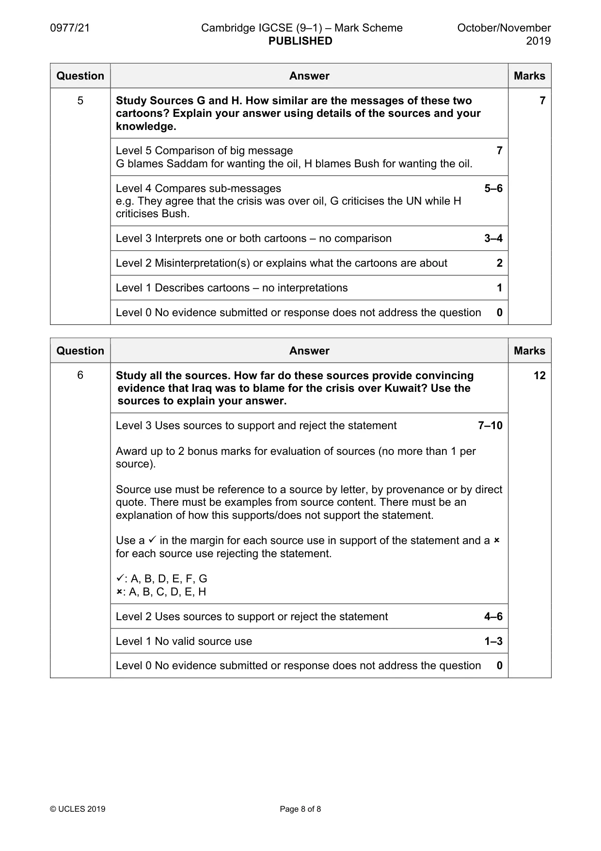 Mark scheme, page 8 of 8
