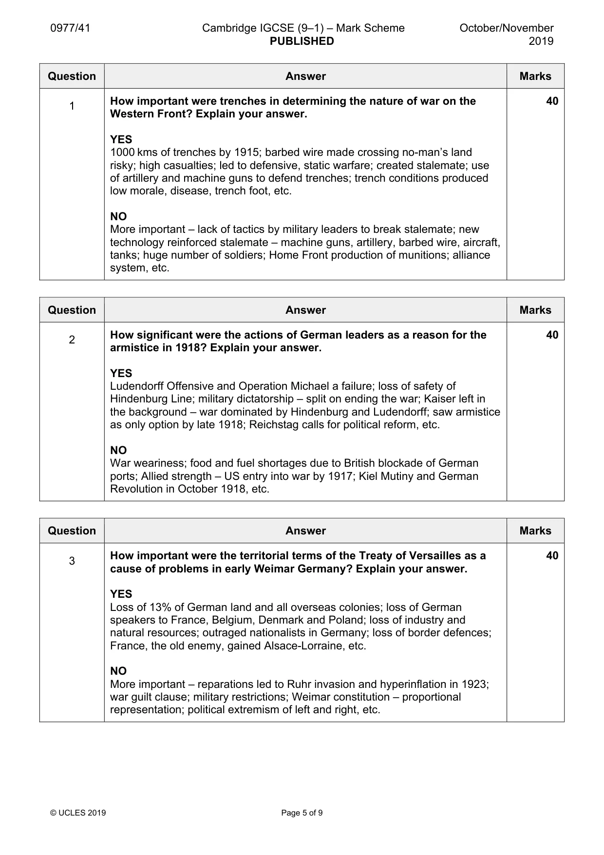 Mark scheme, page 5 of 9