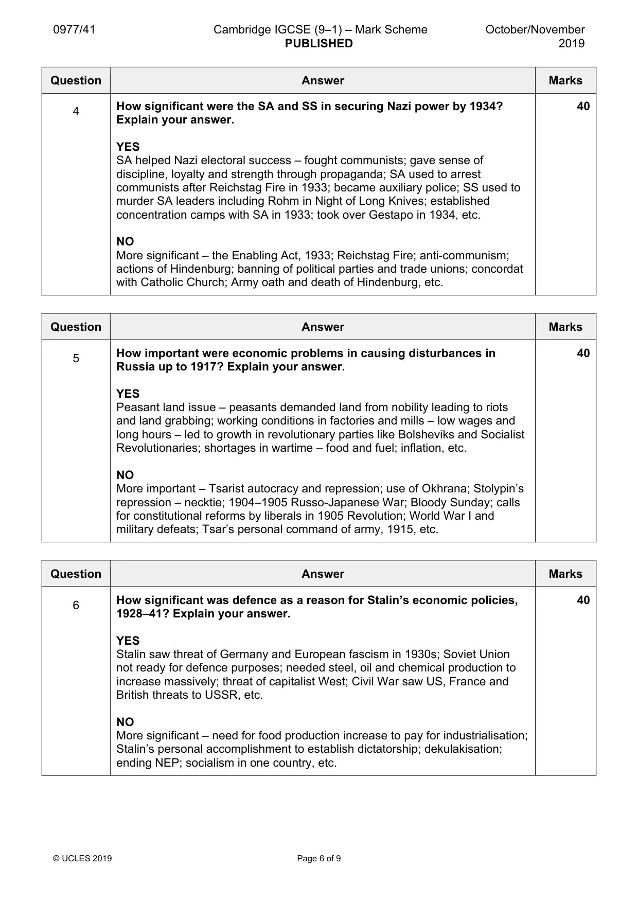 Mark scheme, page 6 of 9