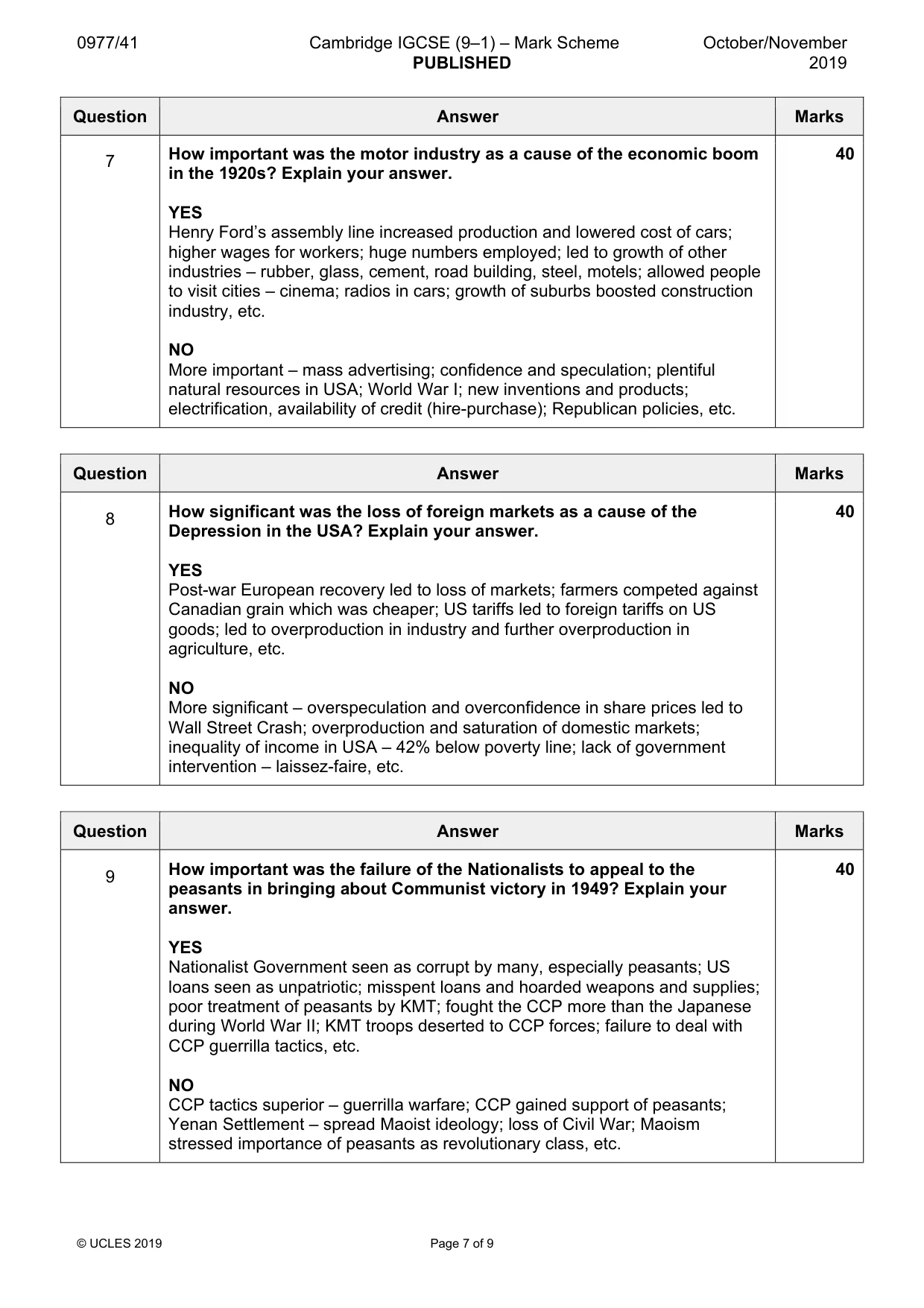 Mark scheme, page 7 of 9