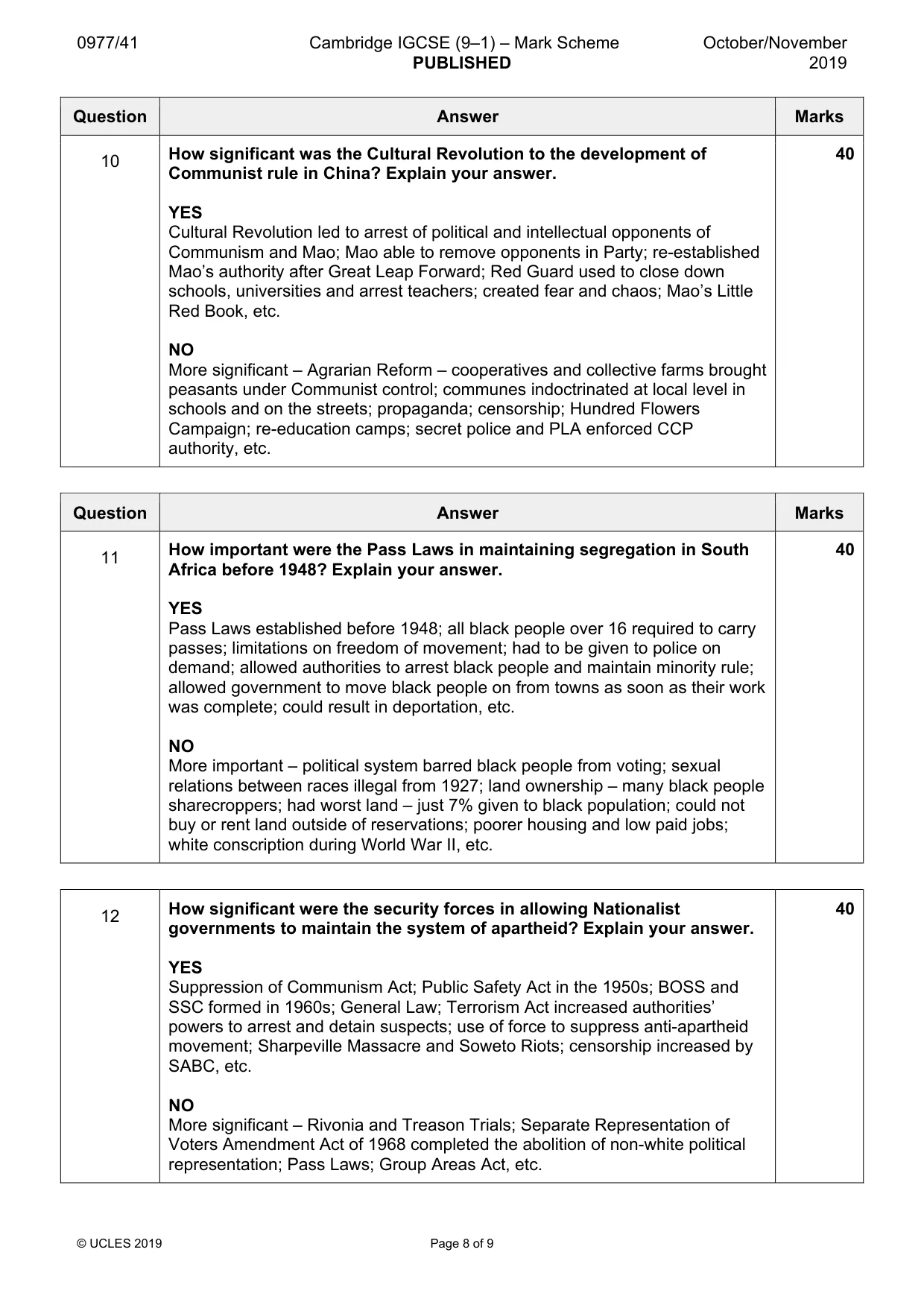 Mark scheme, page 8 of 9