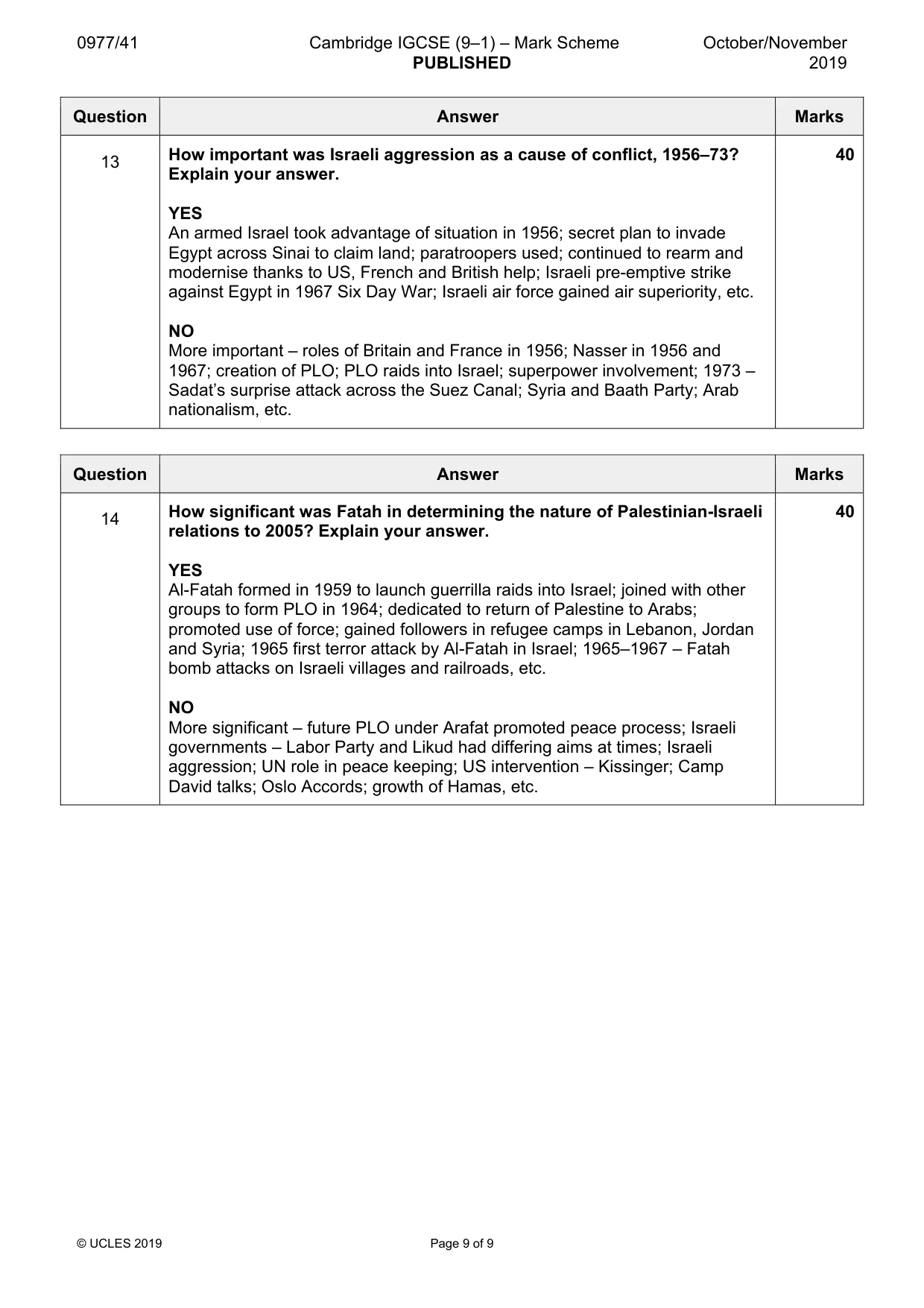 Mark scheme, page 9 of 9