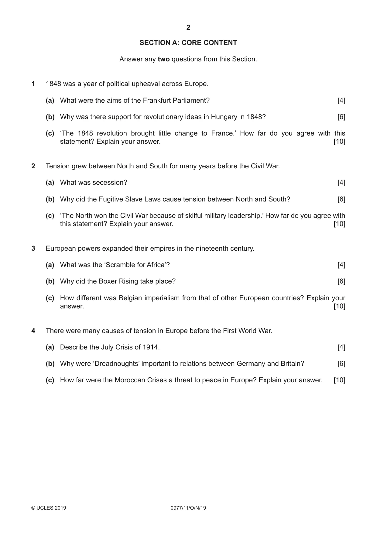 Cambridge IGCSE History (9-1) 0977 2019 Oct/Nov Paper 1 · Variant 1 question paper, page 2 of 12