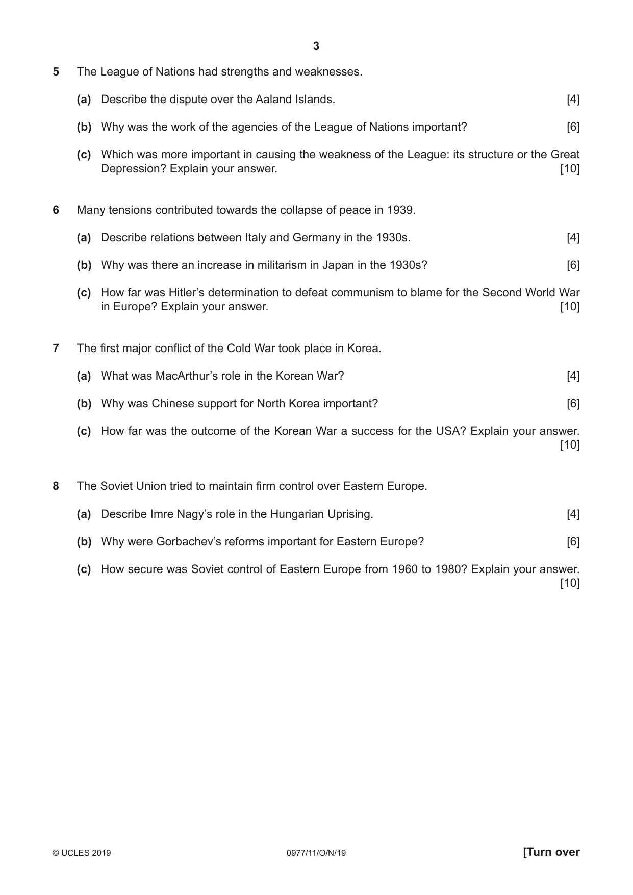 Cambridge IGCSE History (9-1) 0977 2019 Oct/Nov Paper 1 · Variant 1 question paper, page 3 of 12