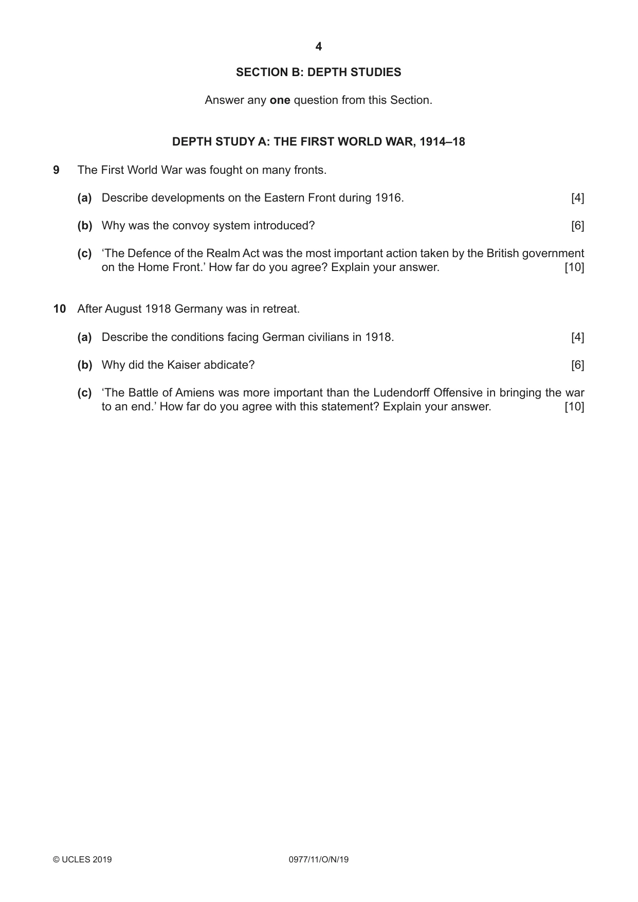 Cambridge IGCSE History (9-1) 0977 2019 Oct/Nov Paper 1 · Variant 1 question paper, page 4 of 12