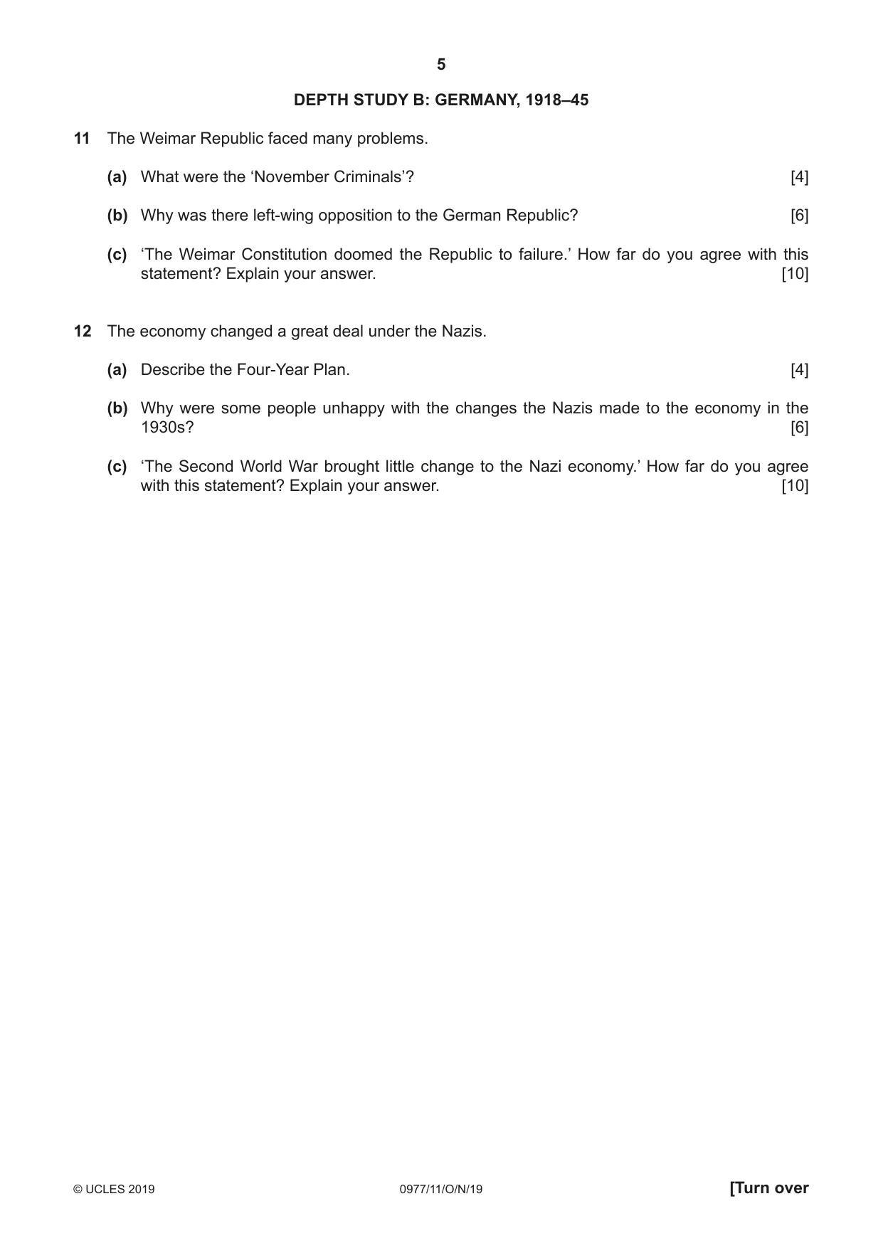 Cambridge IGCSE History (9-1) 0977 2019 Oct/Nov Paper 1 · Variant 1 question paper, page 5 of 12