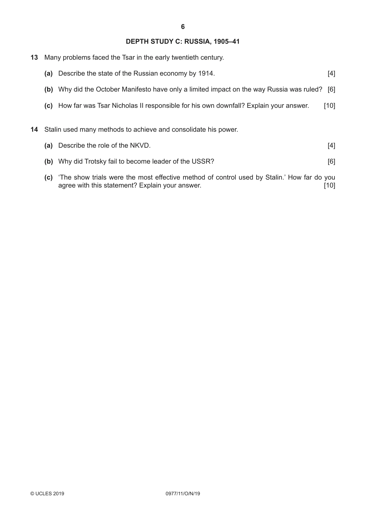 Cambridge IGCSE History (9-1) 0977 2019 Oct/Nov Paper 1 · Variant 1 question paper, page 6 of 12